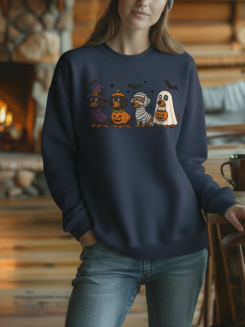 Halloween Dachshund Sweatshirt, Cute Dog Lover Sweatshirt, Pumpkin Ghost Mummy Witch Pullover, Funny Halloween Crewneck, Fall Pet Lover Gift