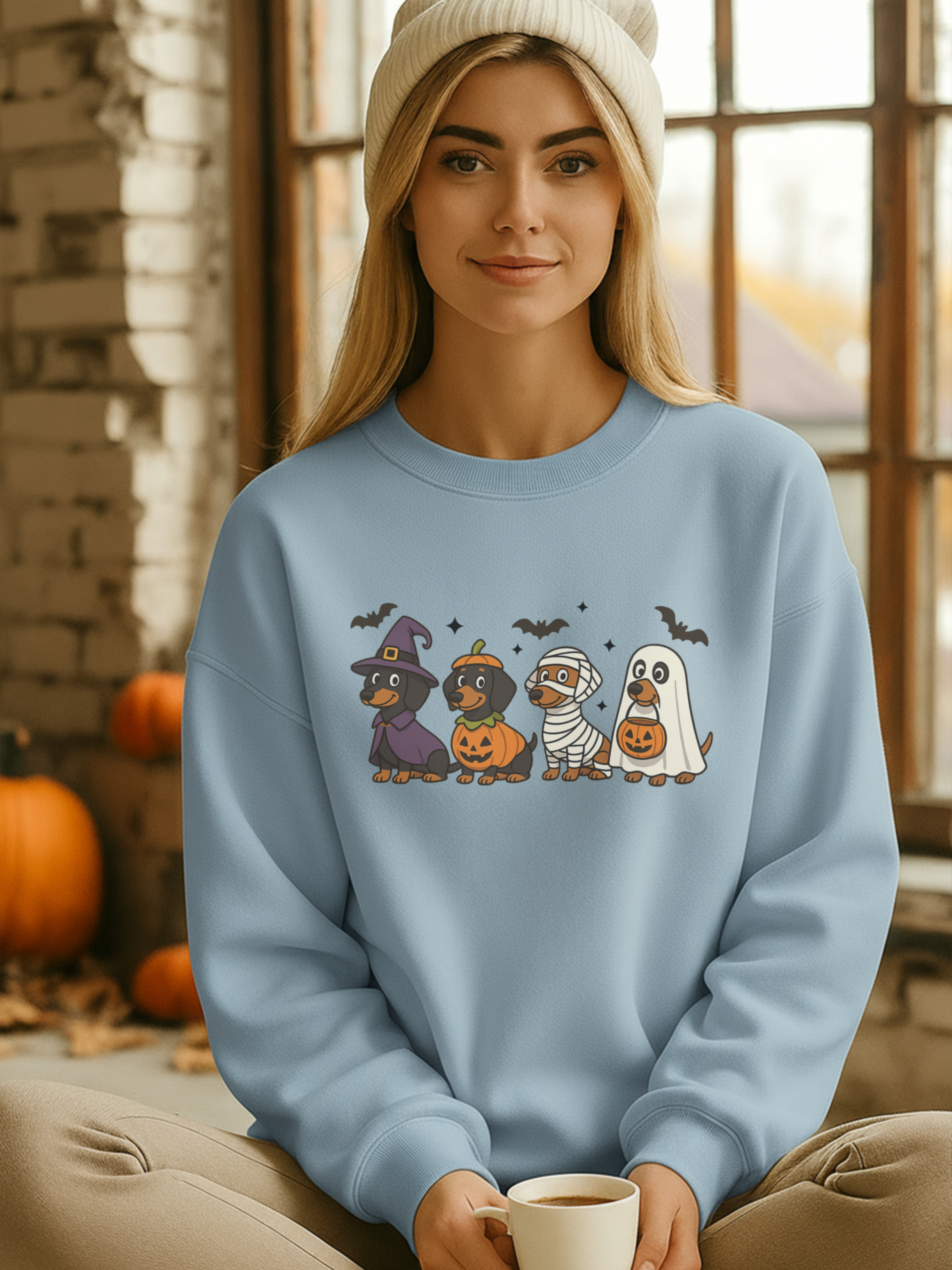 Halloween Dachshund Sweatshirt, Cute Dog Lover Sweatshirt, Pumpkin Ghost Mummy Witch Pullover, Funny Halloween Crewneck, Fall Pet Lover Gift