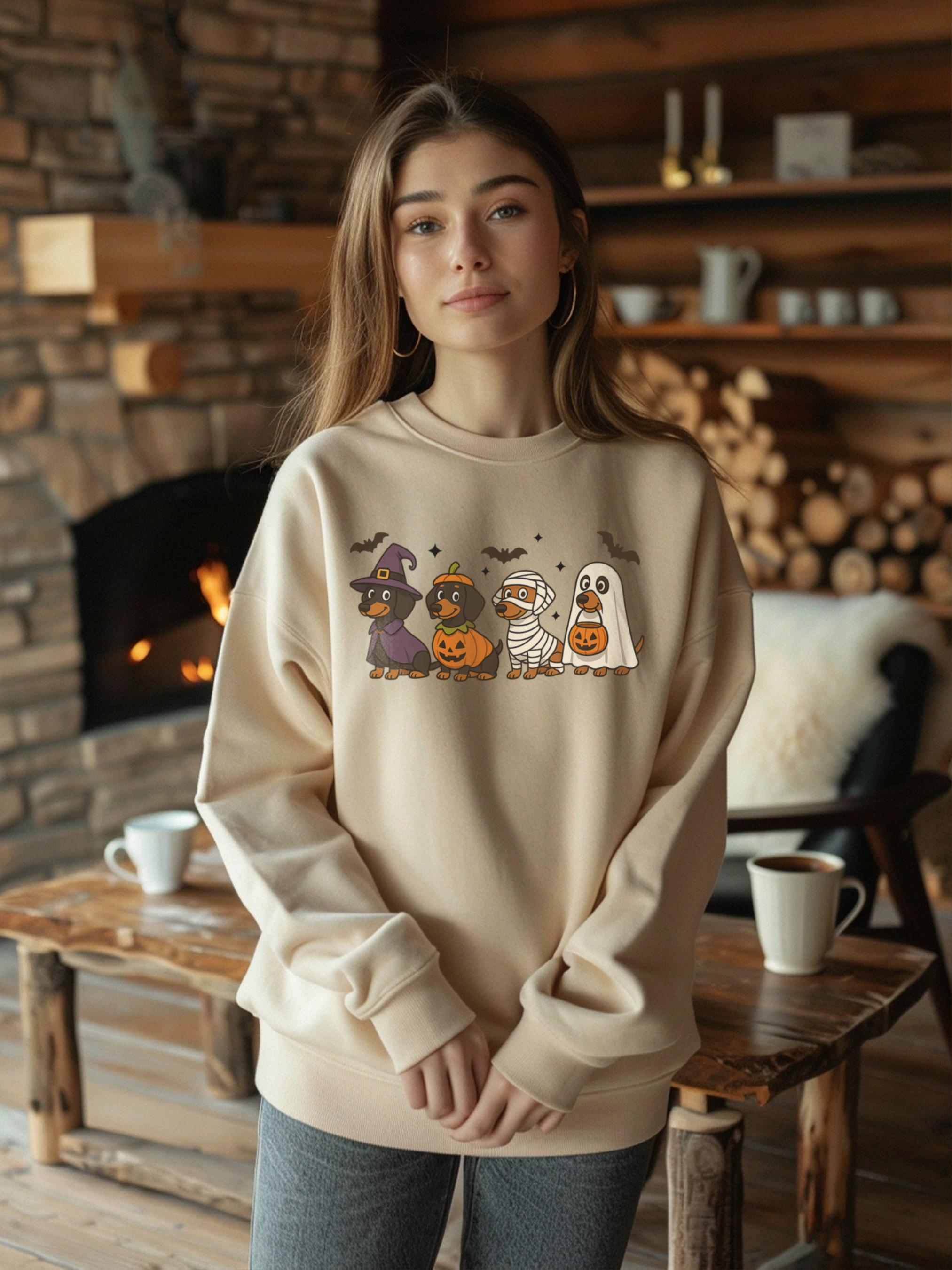 Halloween Dachshund Sweatshirt, Cute Dog Lover Sweatshirt, Pumpkin Ghost Mummy Witch Pullover, Funny Halloween Crewneck, Fall Pet Lover Gift