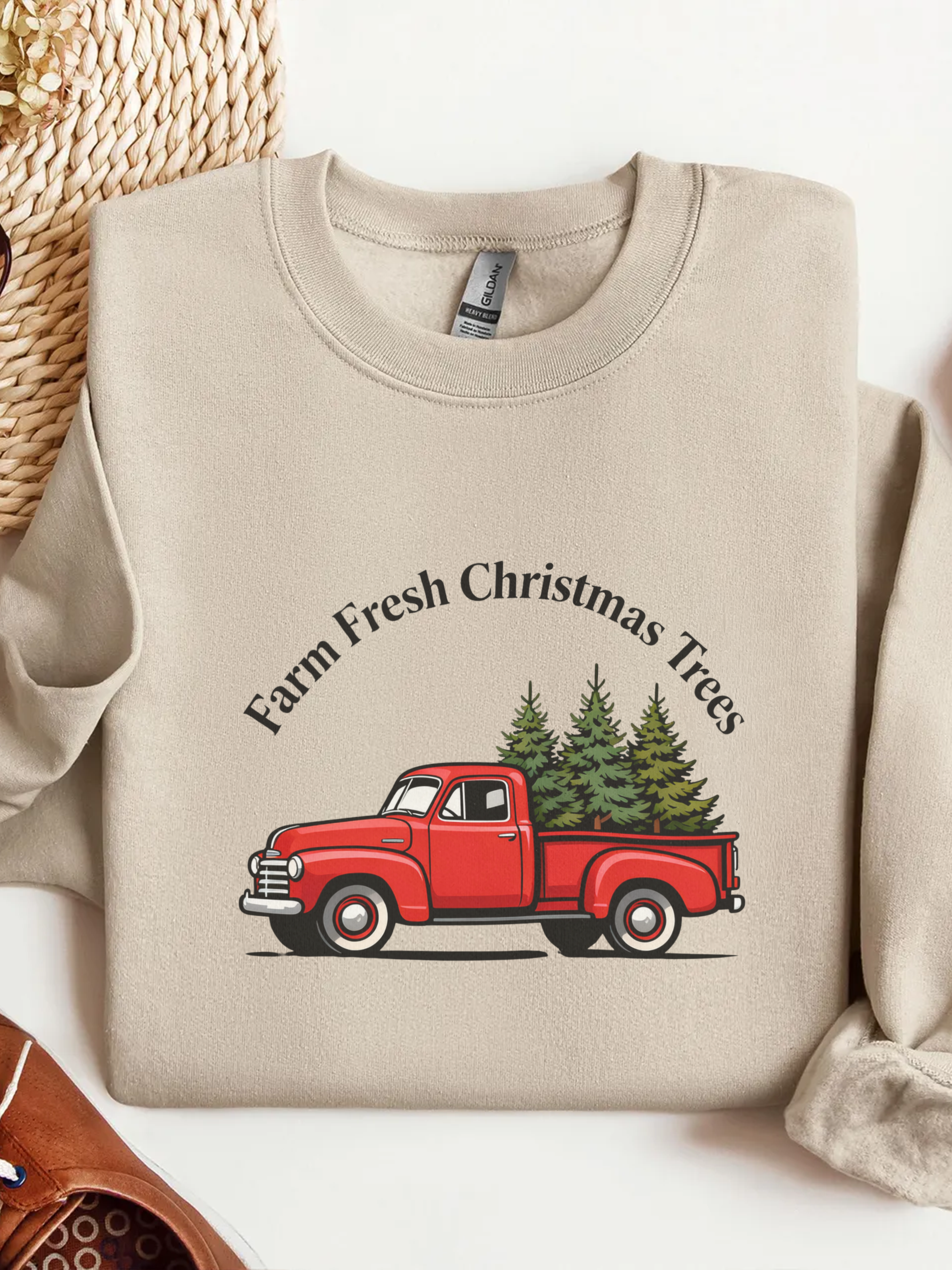 Farm Fresh Christmas Tree Sweatshirt, Christmas Crewneck for Women, Christmas Tree Shirt, Woman's Holiday Sweatshirt, Women's Xmas Tee