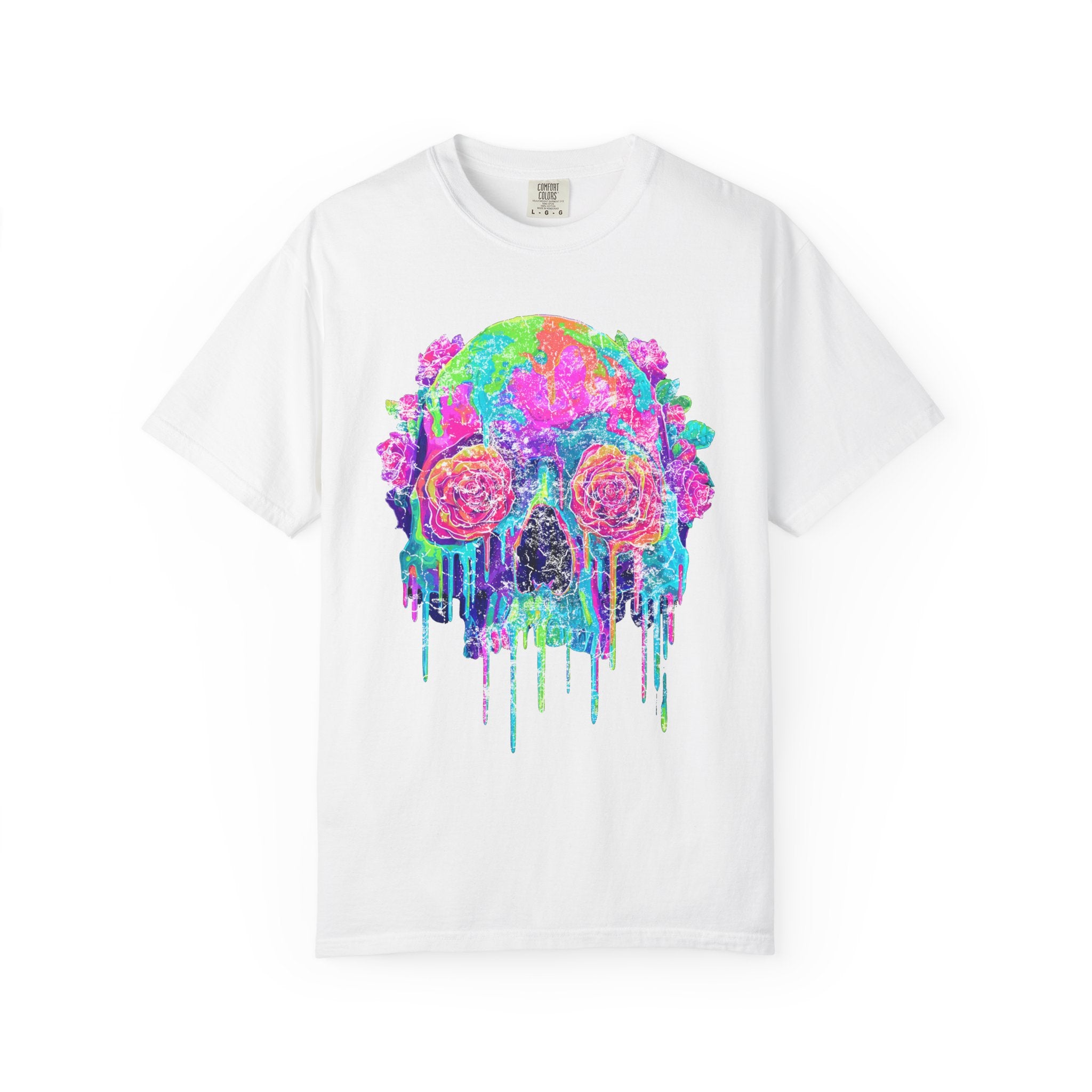 Meltdown Bloom Tee – Pretty. Poisonous. Permanent.  Vibrant Skull Floral Unisex T-Shirt, Artistic Tee, Colorful Skull Shirt, Gift for Artists, Unisex Fashion Tee
