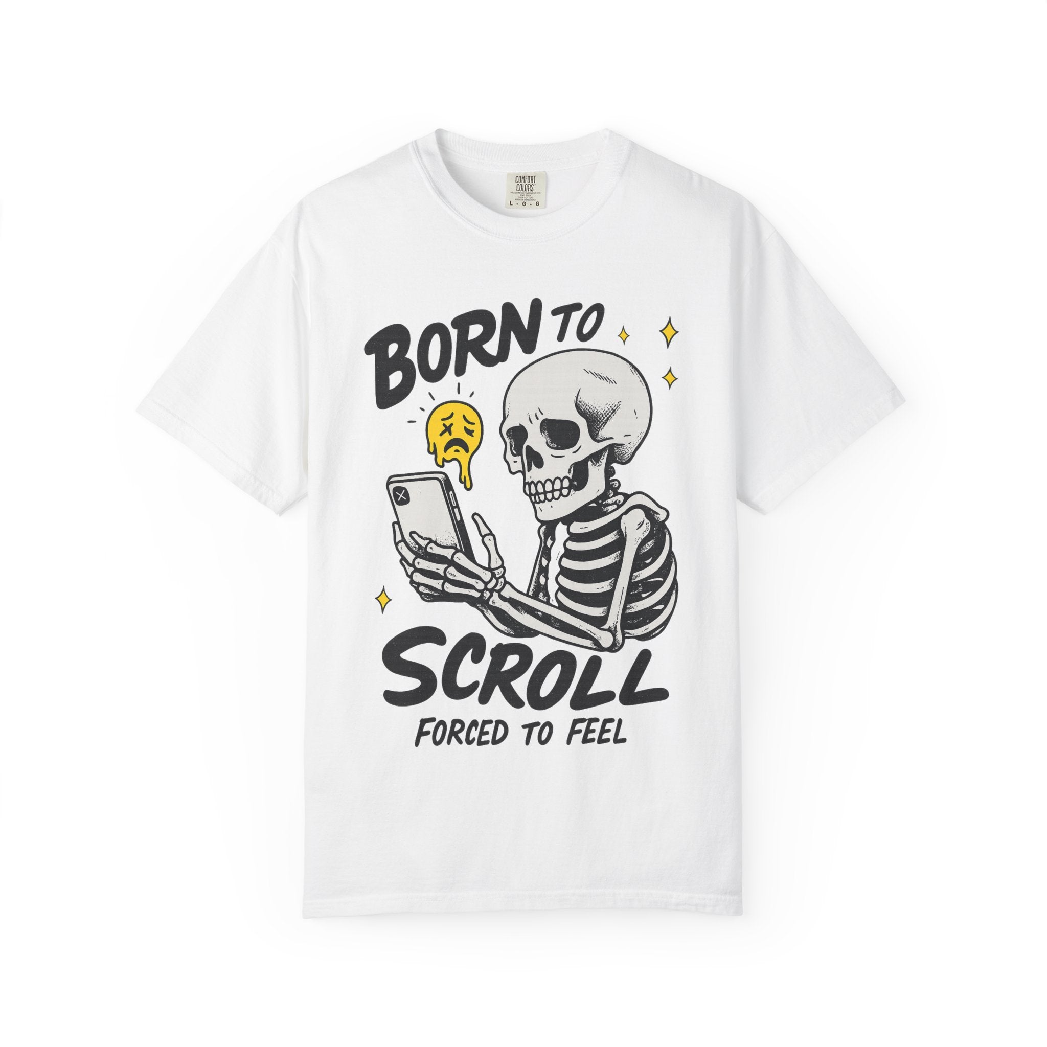 📱💀 Born to Scroll Tee - Doomscroll in Style. Skeleton Graphic T-Shirt, Funny Unisex Tee, Social Media Humor T-Shirt, Gift for Friends