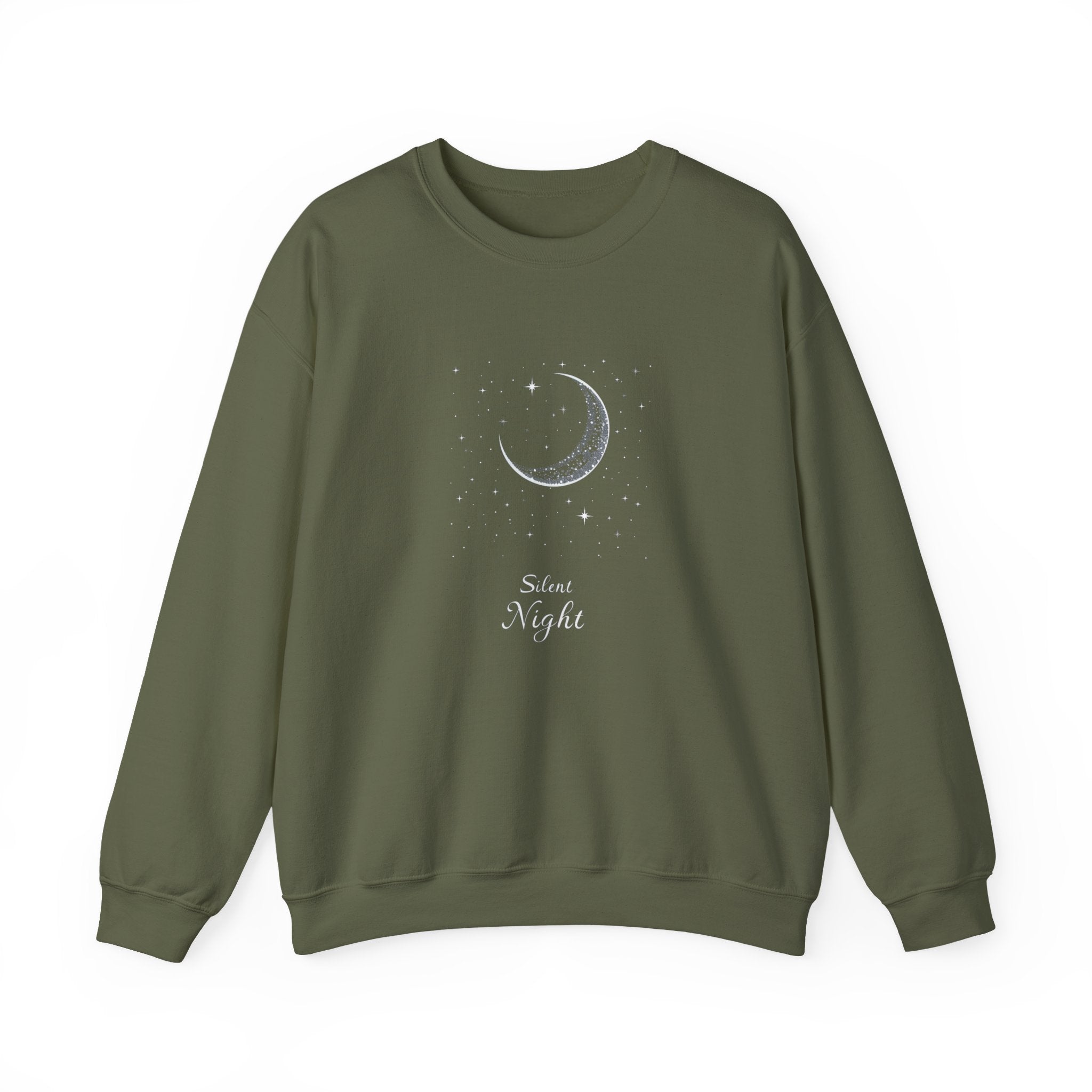 Silent Night Christmas Sweatshirt, Moon Christmas Crewneck, Winter Woman Sweater, Christmas Shirt for Women, Girly Holiday Sweatshirt