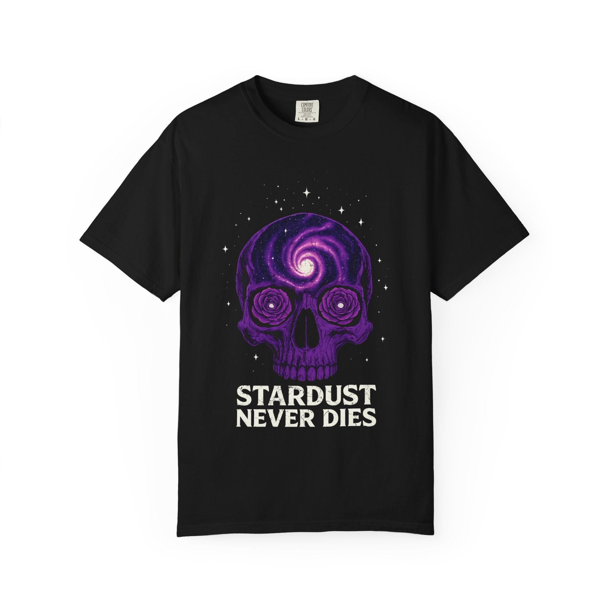 Stardust Never Dies Tee – Cosmic Spirit, Eternal Flame. Cosmic Skull T-shirt, Alternative Unisex Tee, Gift for Space Lovers, Halloween Apparel, Trendy Graphic Shirt