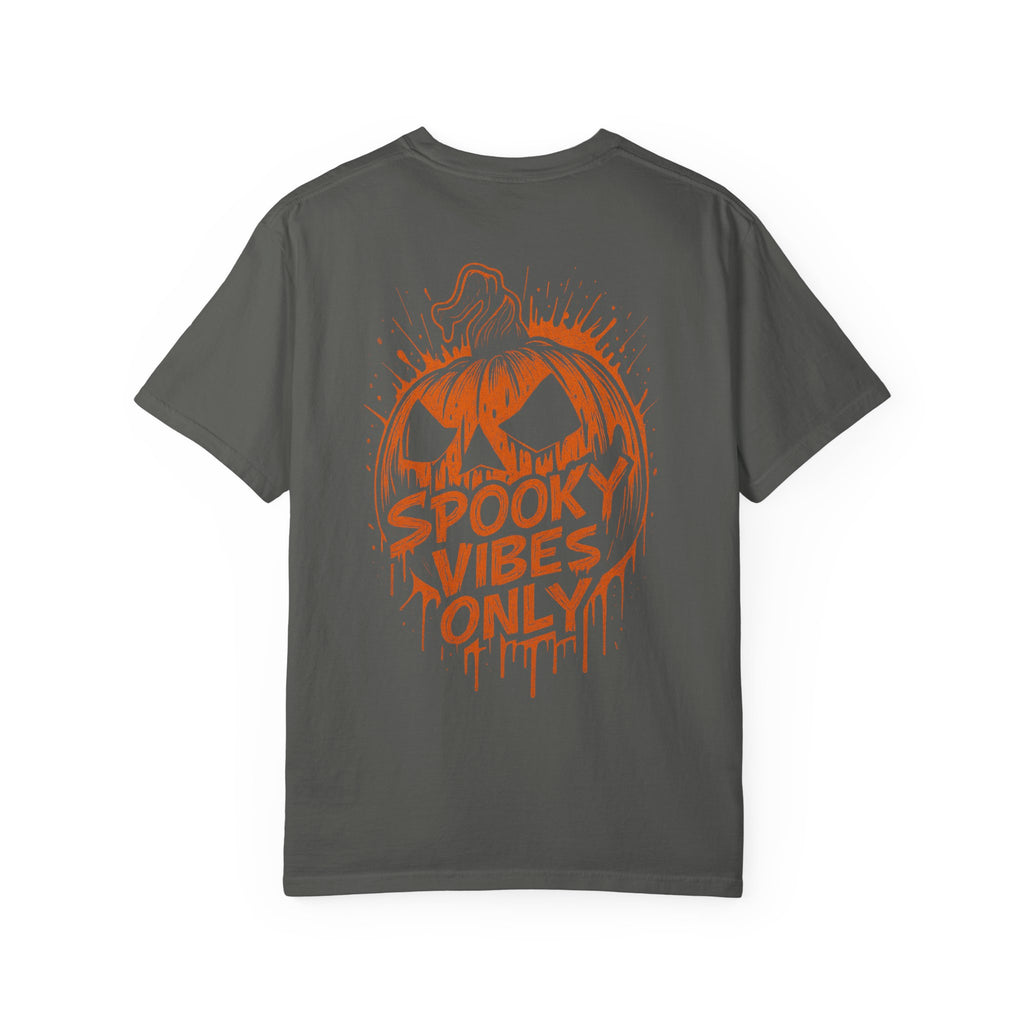 🎃 Spooky Vibes Only Pocket Print Tee - Classic Creep Mode Activated. Unisex Garment-Dyed Halloween T-Shirt, Spooky Vibes Only Tee, Pumpkin Graphic Tee, Fall Festival Shirt, Halloween Party Outfit