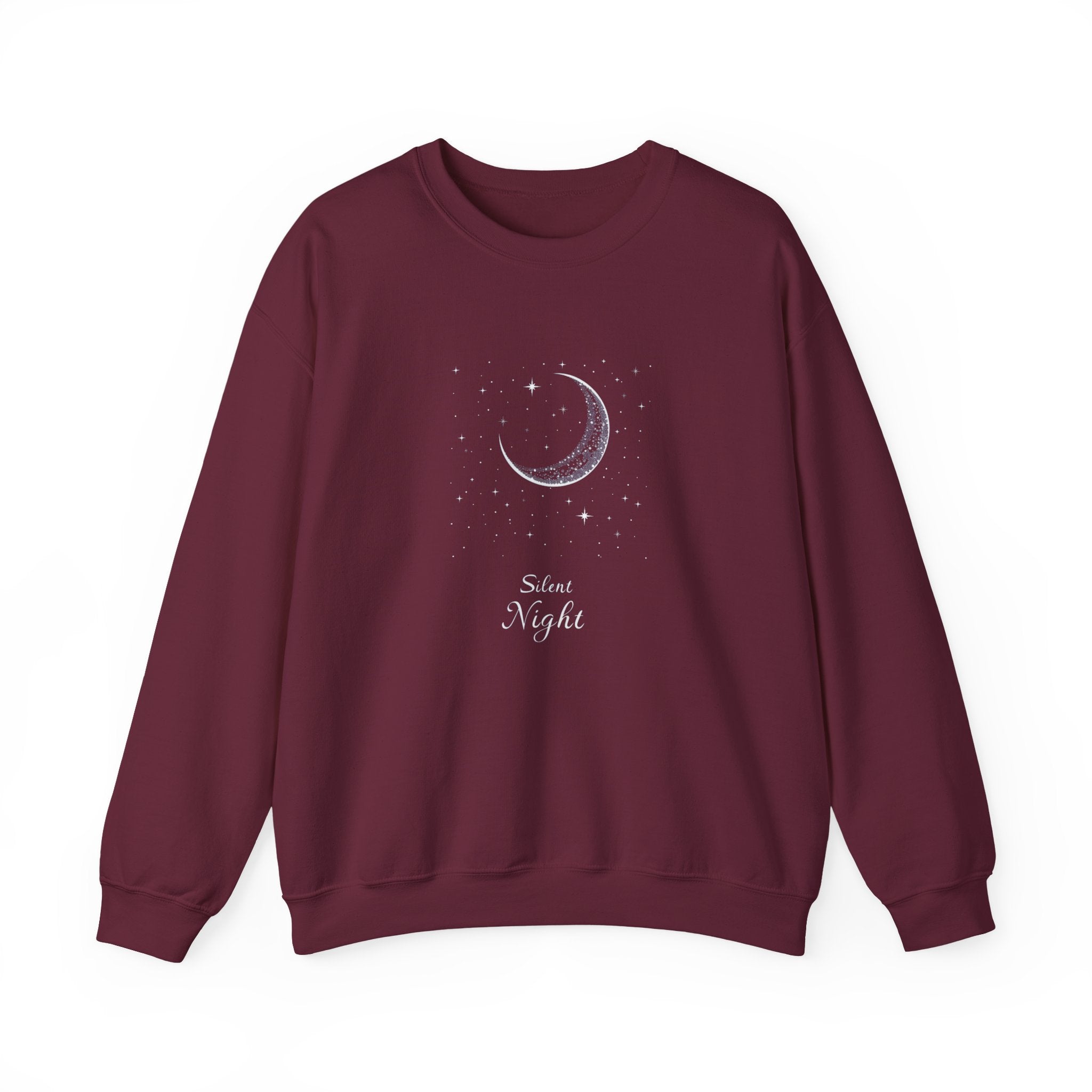 Silent Night Christmas Sweatshirt, Moon Christmas Crewneck, Winter Woman Sweater, Christmas Shirt for Women, Girly Holiday Sweatshirt