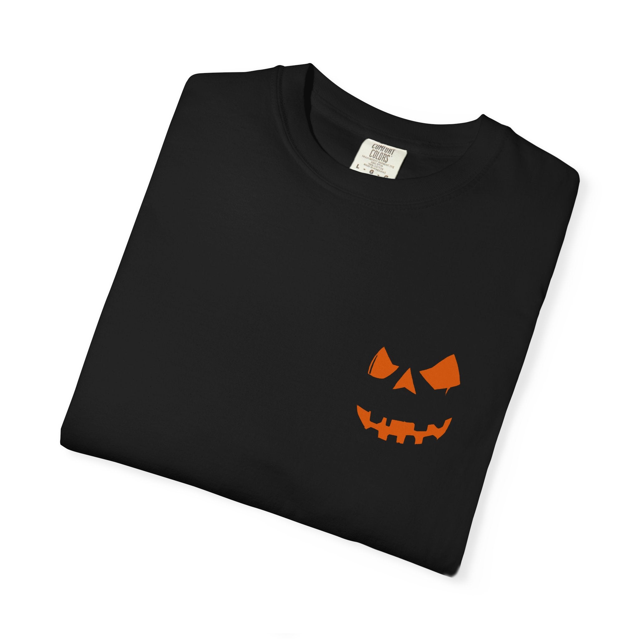 🎃 Spooky Vibes Only Pocket Print Tee - Classic Creep Mode Activated. Unisex Garment-Dyed Halloween T-Shirt, Spooky Vibes Only Tee, Pumpkin Graphic Tee, Fall Festival Shirt, Halloween Party Outfit