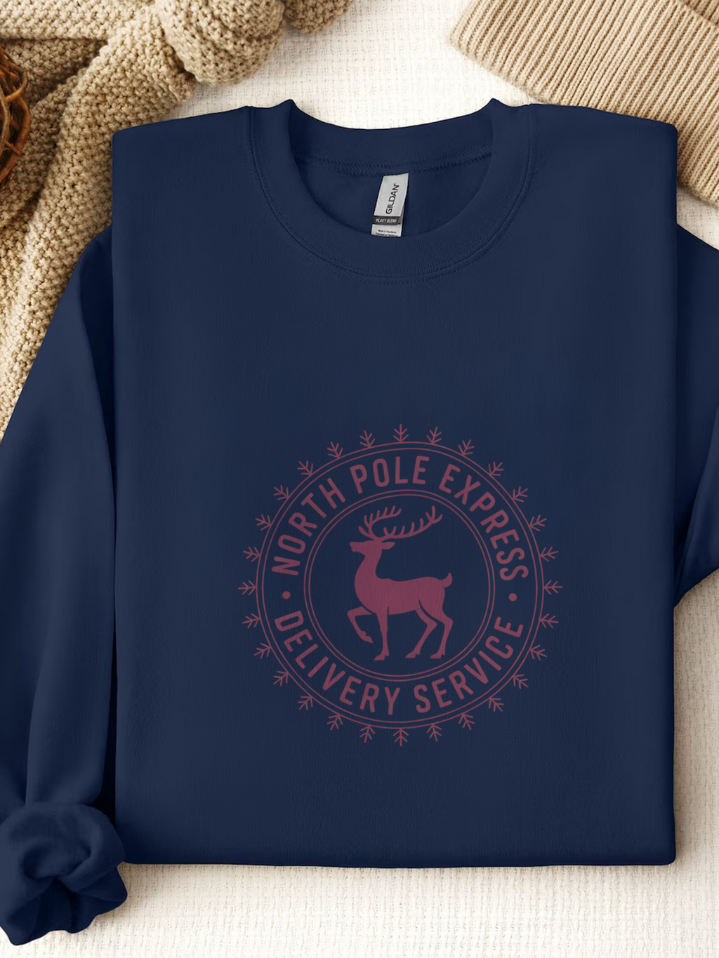 North Pole Express Sweatshirt, Deer Christmas Crewneck, Delivery Service Christmas Sweater, Woman Christmas Sweater, Holiday Girly Shirt, Christmas Sweatshirt for Women