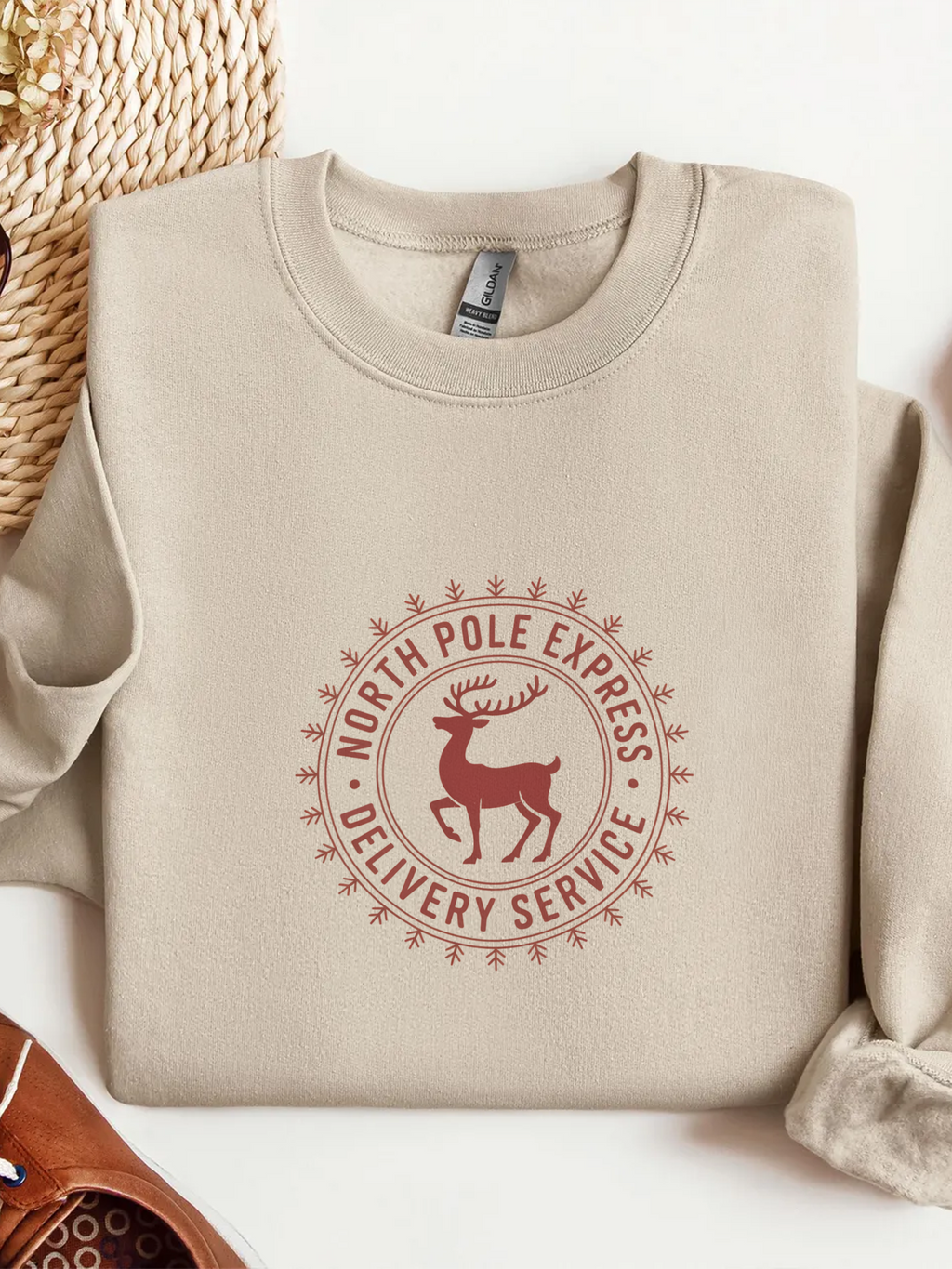 North Pole Express Sweatshirt, Deer Christmas Crewneck, Delivery Service Christmas Sweater, Woman Christmas Sweater, Holiday Girly Shirt, Christmas Sweatshirt for Women