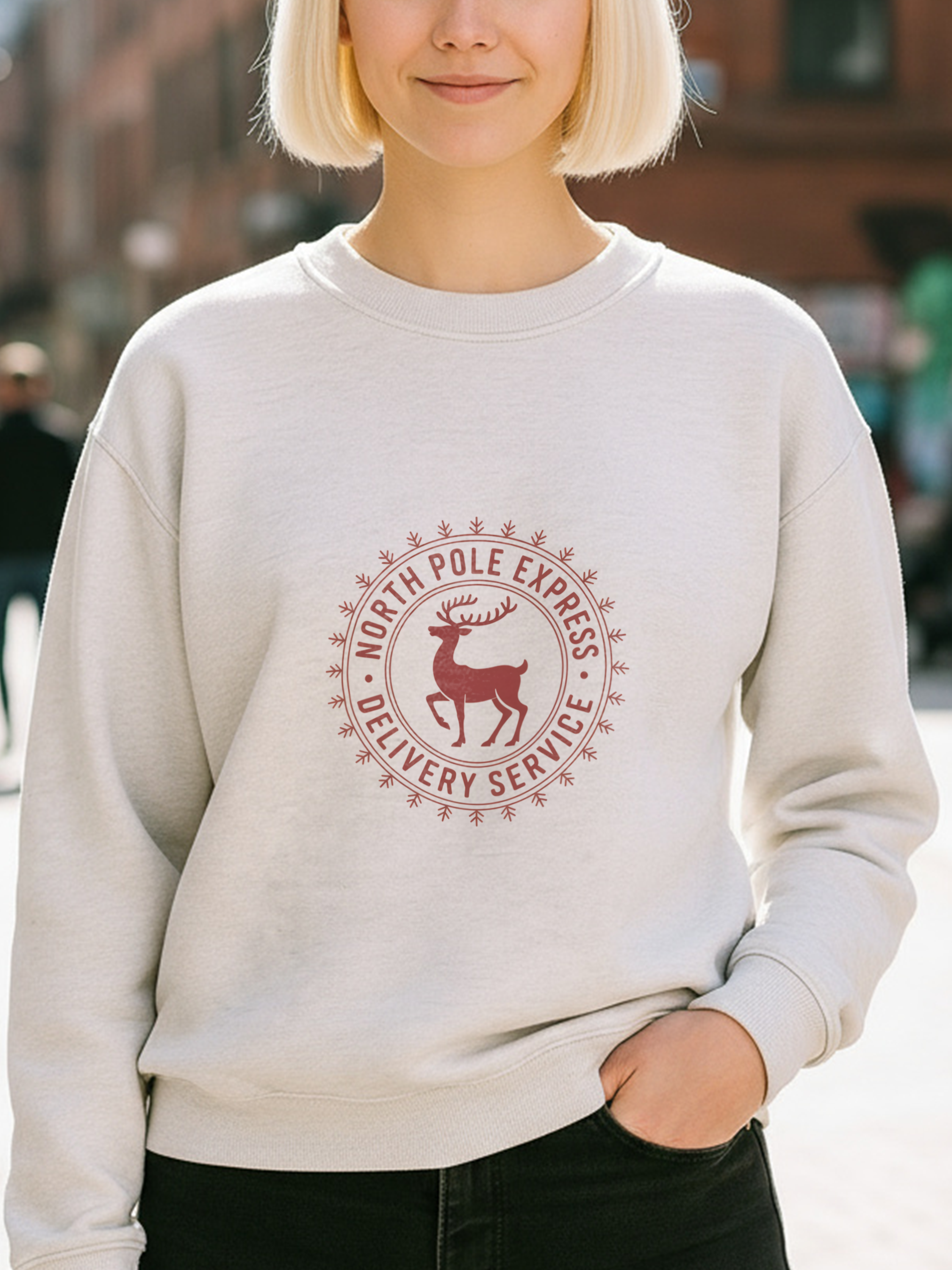 North Pole Express Sweatshirt, Deer Christmas Crewneck, Delivery Service Christmas Sweater, Woman Christmas Sweater, Holiday Girly Shirt, Christmas Sweatshirt for Women