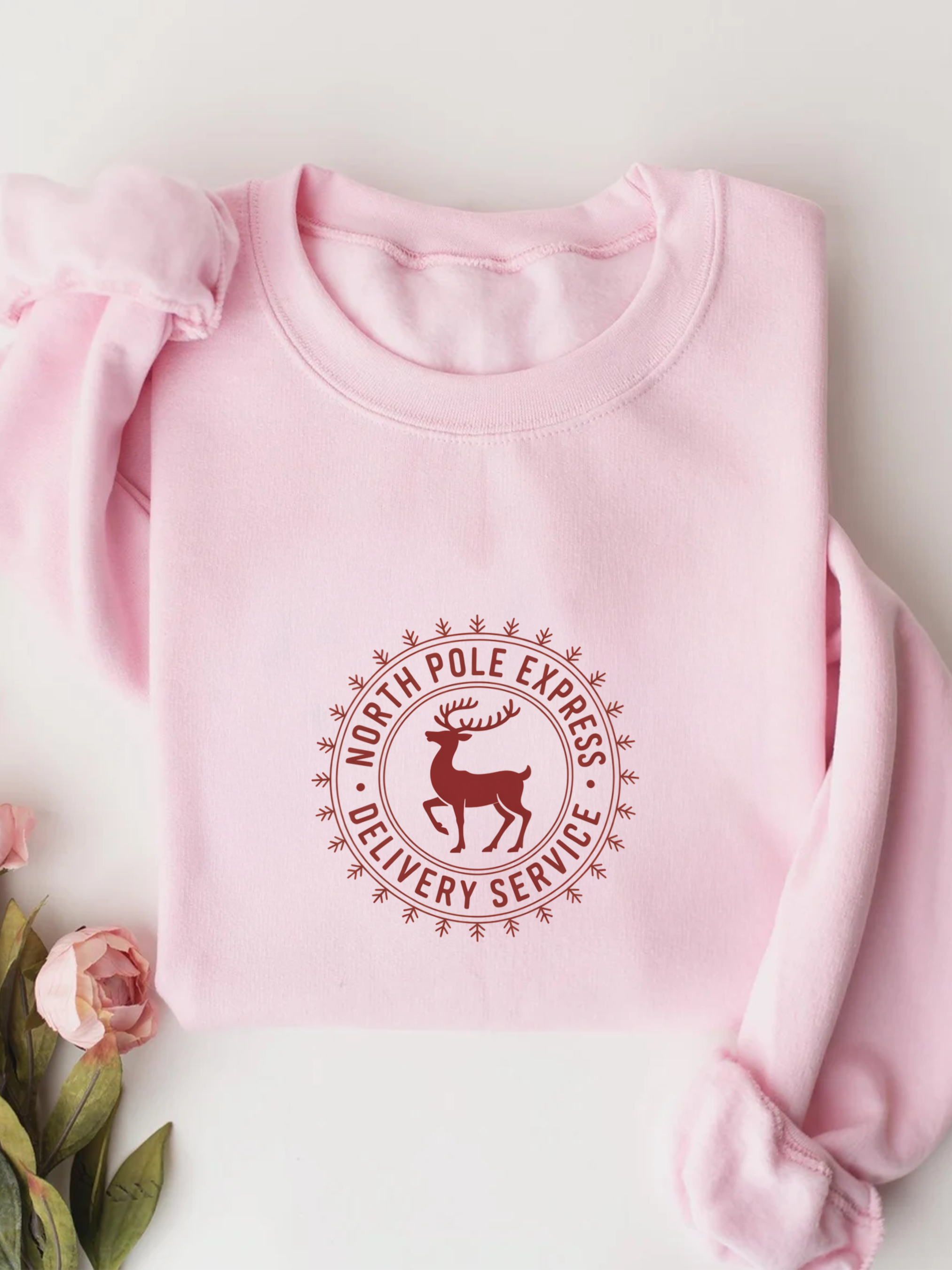North Pole Express Sweatshirt, Deer Christmas Crewneck, Delivery Service Christmas Sweater, Woman Christmas Sweater, Holiday Girly Shirt, Christmas Sweatshirt for Women