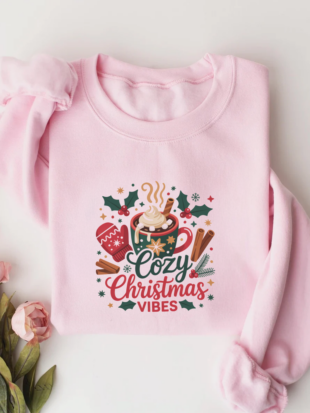 Cozy Christmas Vibes Sweatshirt, Cozy Season Vibes Crewneck, Cocoa Christmas Sweater, Womens Xmas Party Crewneck, Festive Holiday Outfit
