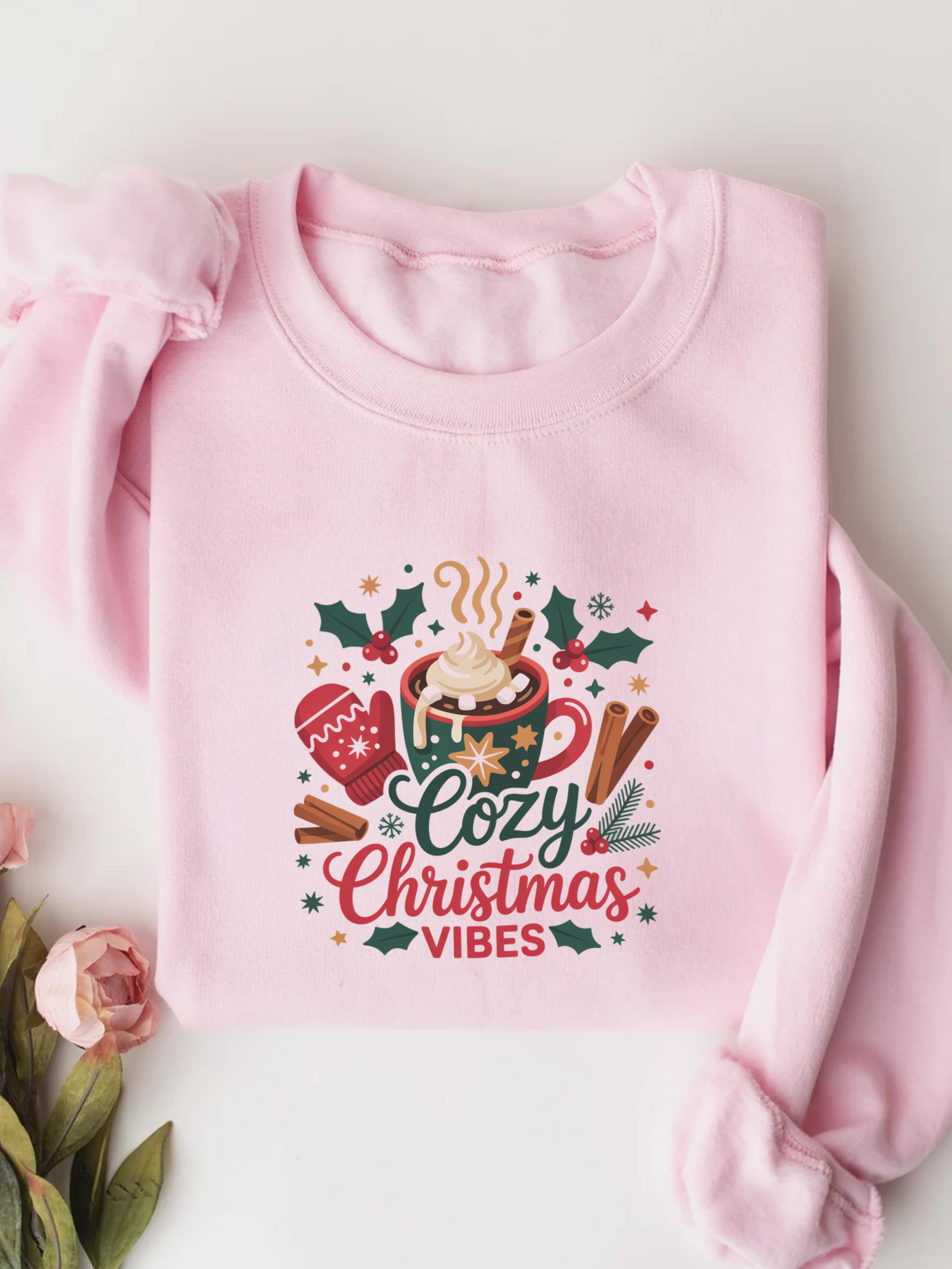 Cozy Christmas Vibes Sweatshirt, Cozy Season Vibes Crewneck, Cocoa Christmas Sweater, Womens Xmas Party Crewneck, Festive Holiday Outfit