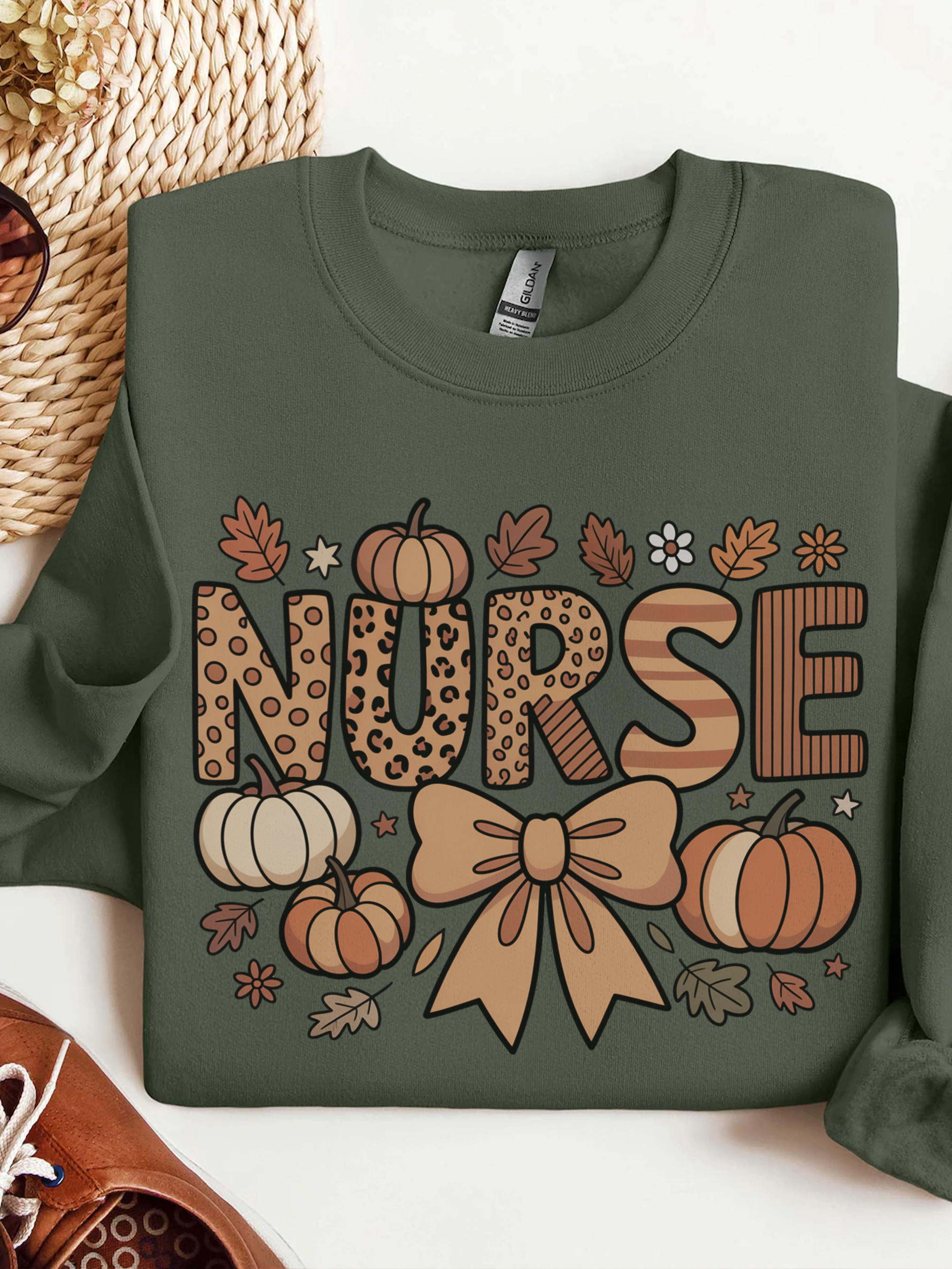 Fall Nurse Sweatshirt, Retro Nurse Coquette Bow Crewneck, Fall Nurse Sweater, Nurse Pumpkin Hoodie, Gift for Nurse