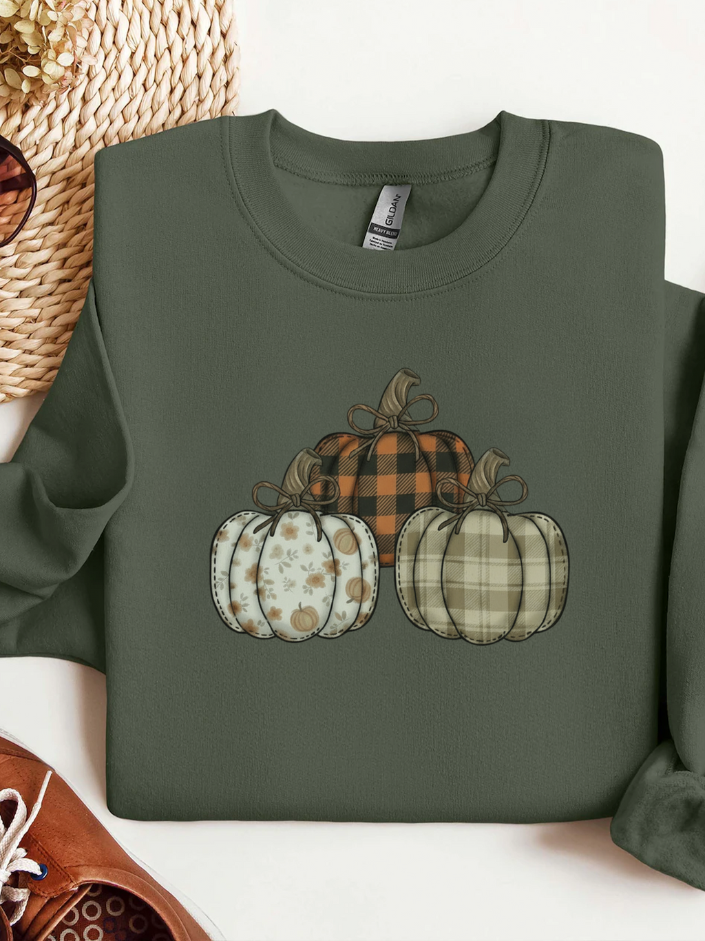 Three Pumpkin Sweatshirt, Boho Pumpkin Fall Crewneck, Patchwork Pumpkin Sweater, Cute Autumn Sweatshirt, Fall Harvest Shirt, Pumpkin Patch Woman Tee