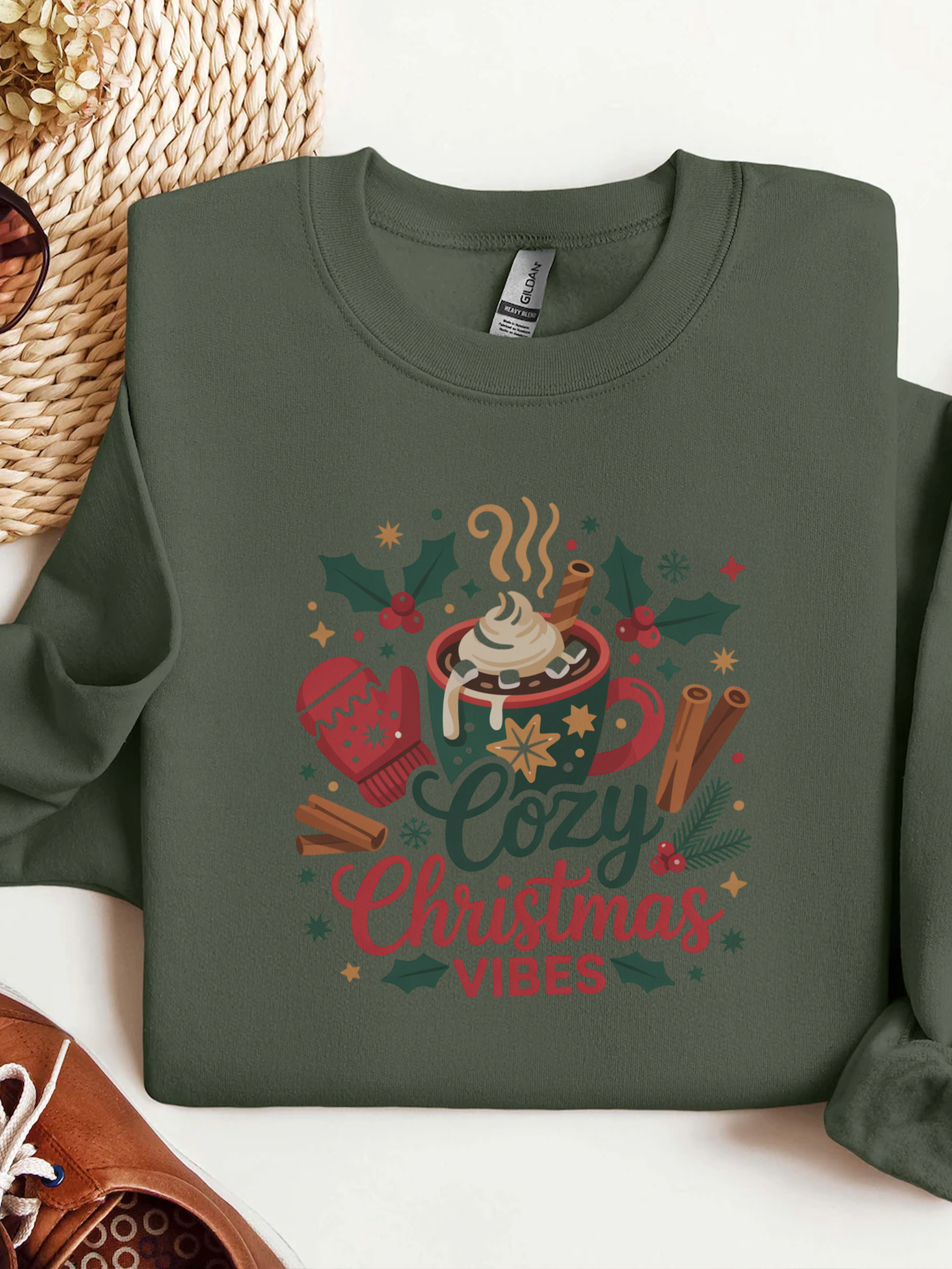 Cozy Christmas Vibes Sweatshirt, Cozy Season Vibes Crewneck, Cocoa Christmas Sweater, Womens Xmas Party Crewneck, Festive Holiday Outfit