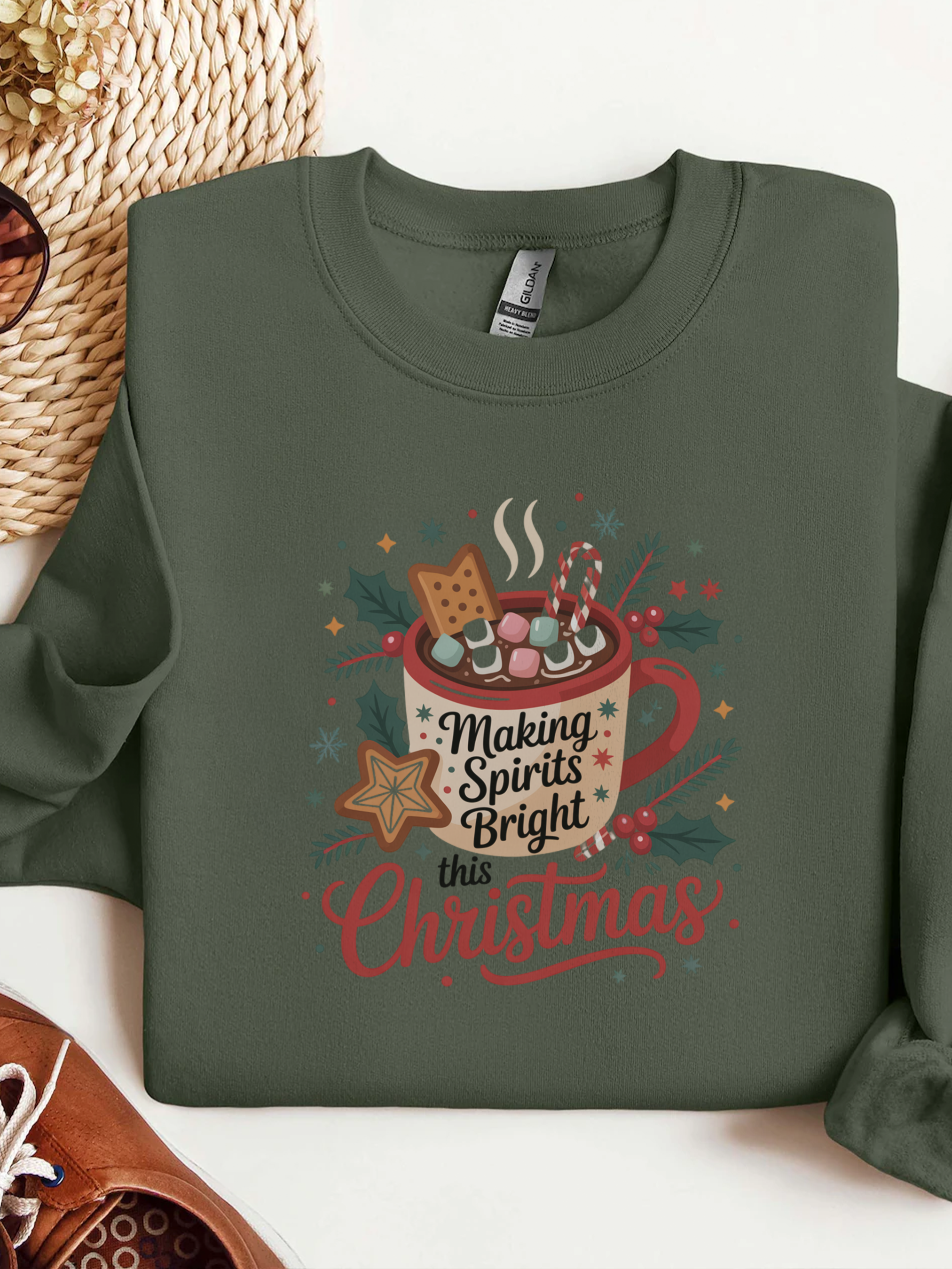 Making Spirits Bright Christmas Sweatshirt, Holiday Spirit Crewneck, Christmas Season Sweater, Funny Christmas Sweater, Christmas Shirt For Her, Cozy Winter Gift,Christmas Drinks Shirt,Spirits Sweatshirt