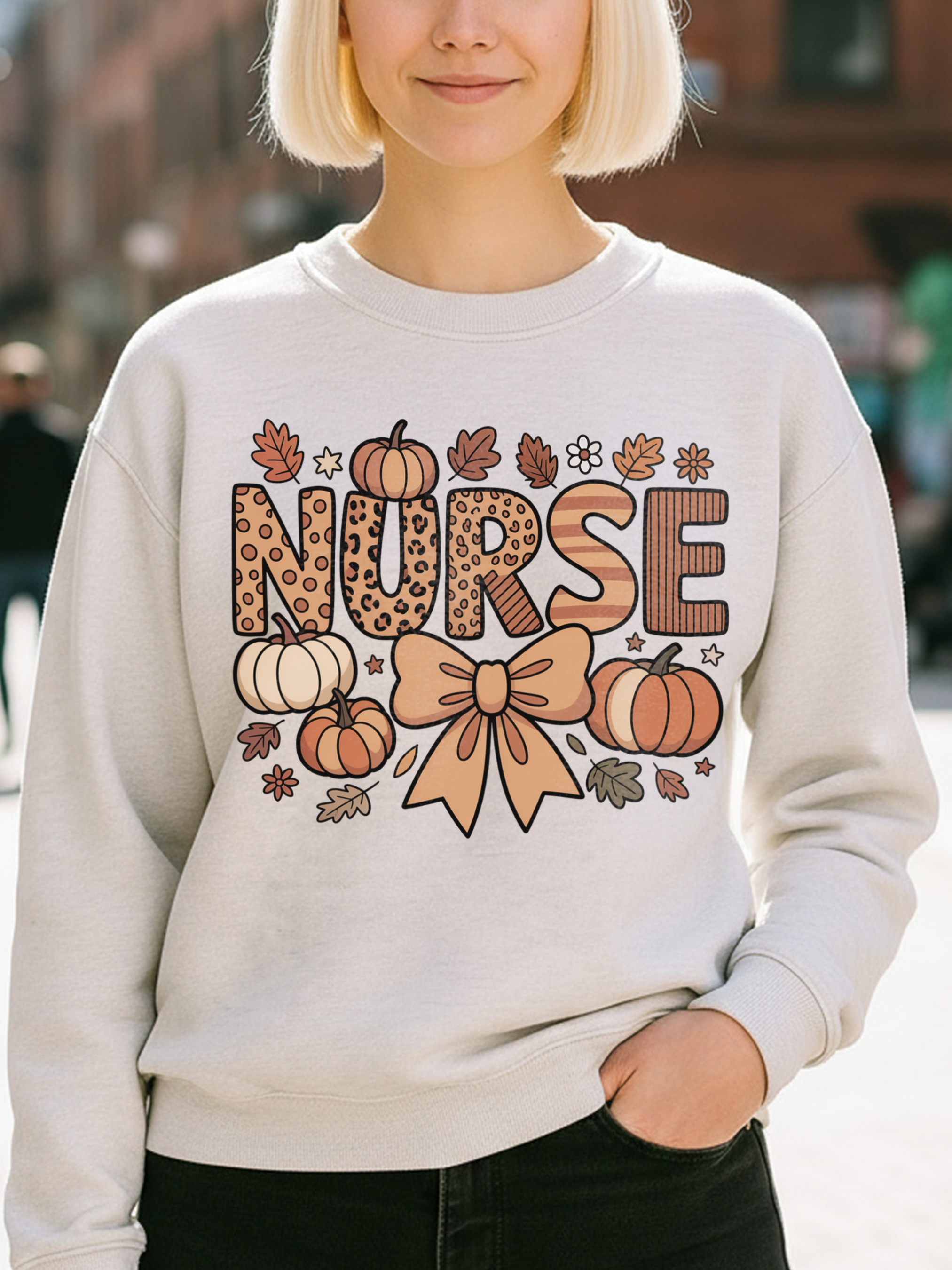 Fall Nurse Sweatshirt, Retro Nurse Coquette Bow Crewneck, Fall Nurse Sweater, Nurse Pumpkin Hoodie, Gift for Nurse