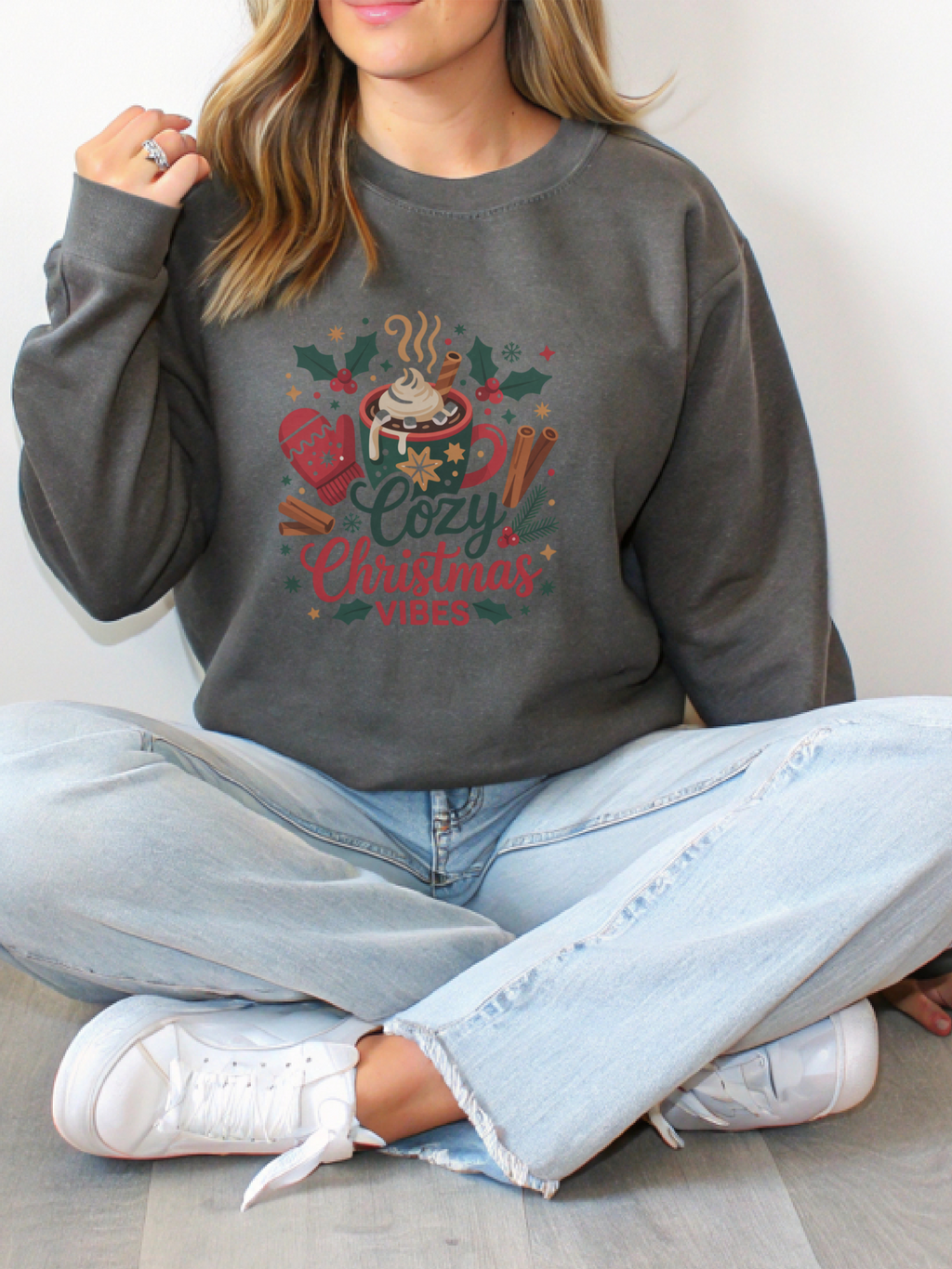 Cozy Christmas Vibes Sweatshirt, Cozy Season Vibes Crewneck, Cocoa Christmas Sweater, Womens Xmas Party Crewneck, Festive Holiday Outfit