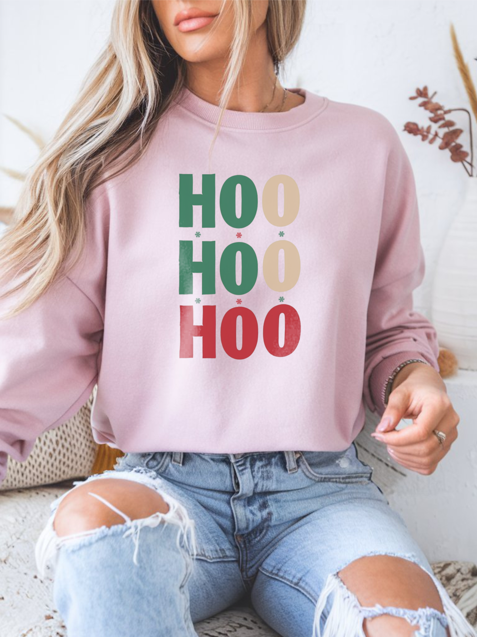 Ho Ho Ho Sweatshirt, Christmas Woman Crewneck, Xmas Sweater, Pink Girly Christmas, Happy Holiday Shirt, Christmas Woman Gift