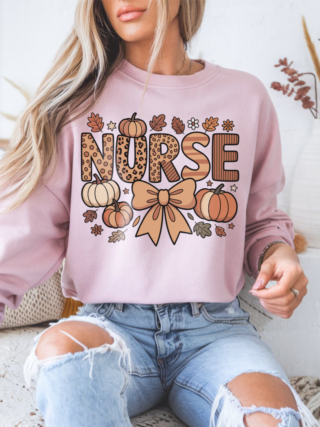 Fall Nurse Sweatshirt, Retro Nurse Coquette Bow Crewneck, Fall Nurse Sweater, Nurse Pumpkin Hoodie, Gift for Nurse