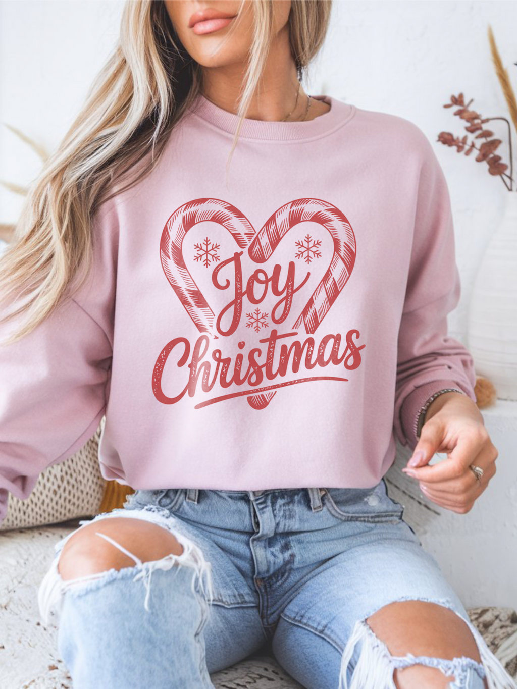 Joy Christmas Sweatshirt, Candy Cane Christmas Sweater, Joy To The World Crewneck, Cute Xmas Crewneck for Women,  Holiday Joyful Shirt