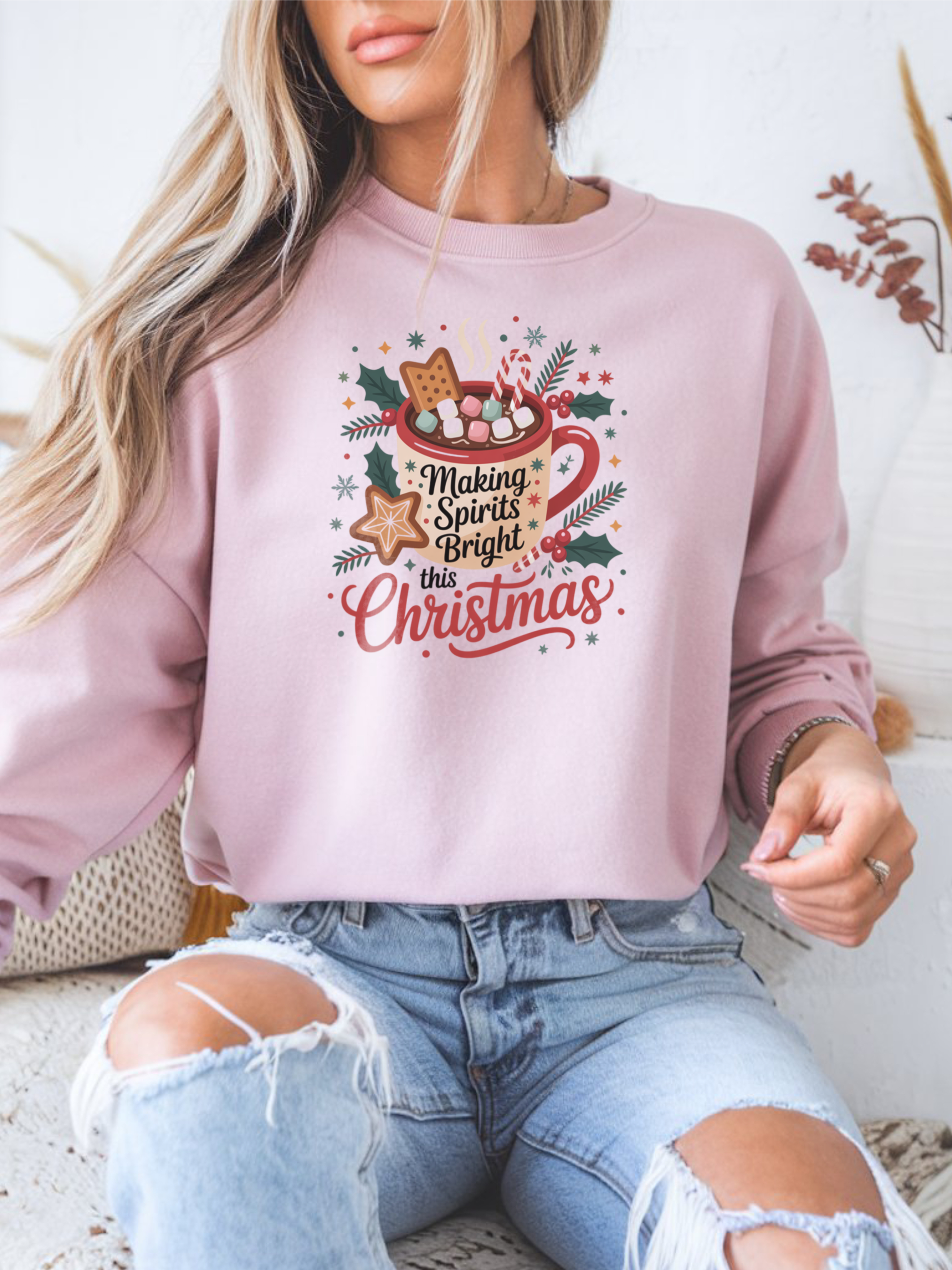 Making Spirits Bright Christmas Sweatshirt, Holiday Spirit Crewneck, Christmas Season Sweater, Funny Christmas Sweater, Christmas Shirt For Her, Cozy Winter Gift,Christmas Drinks Shirt,Spirits Sweatshirt