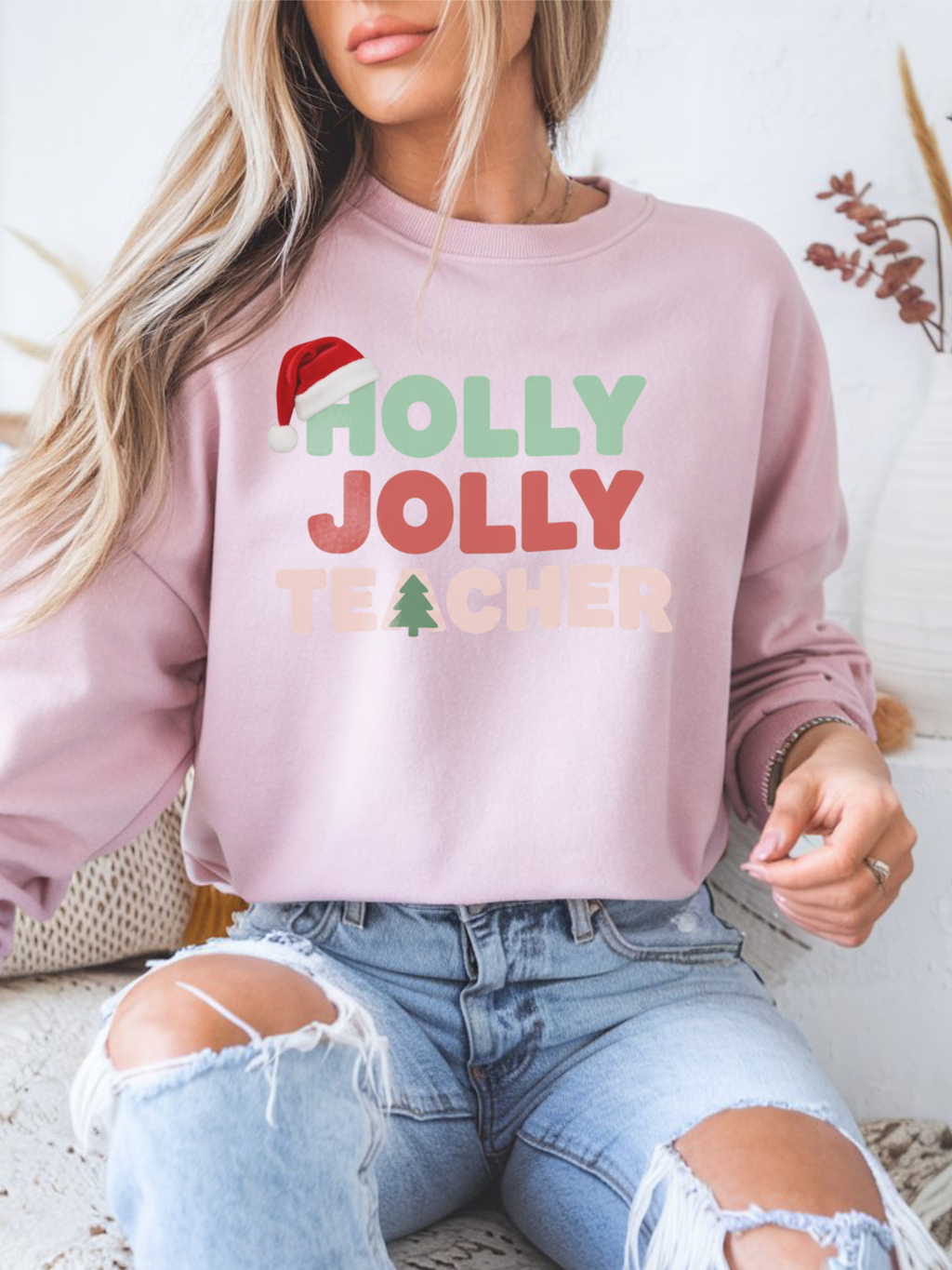 Holly Jolly Teacher Christmas Sweatshirt, Merry Christmas Teachers Crewneck, Holly Jolly Teacher Xmas Sweater, Teacher Party Sweatshirt, Gift for Teacher