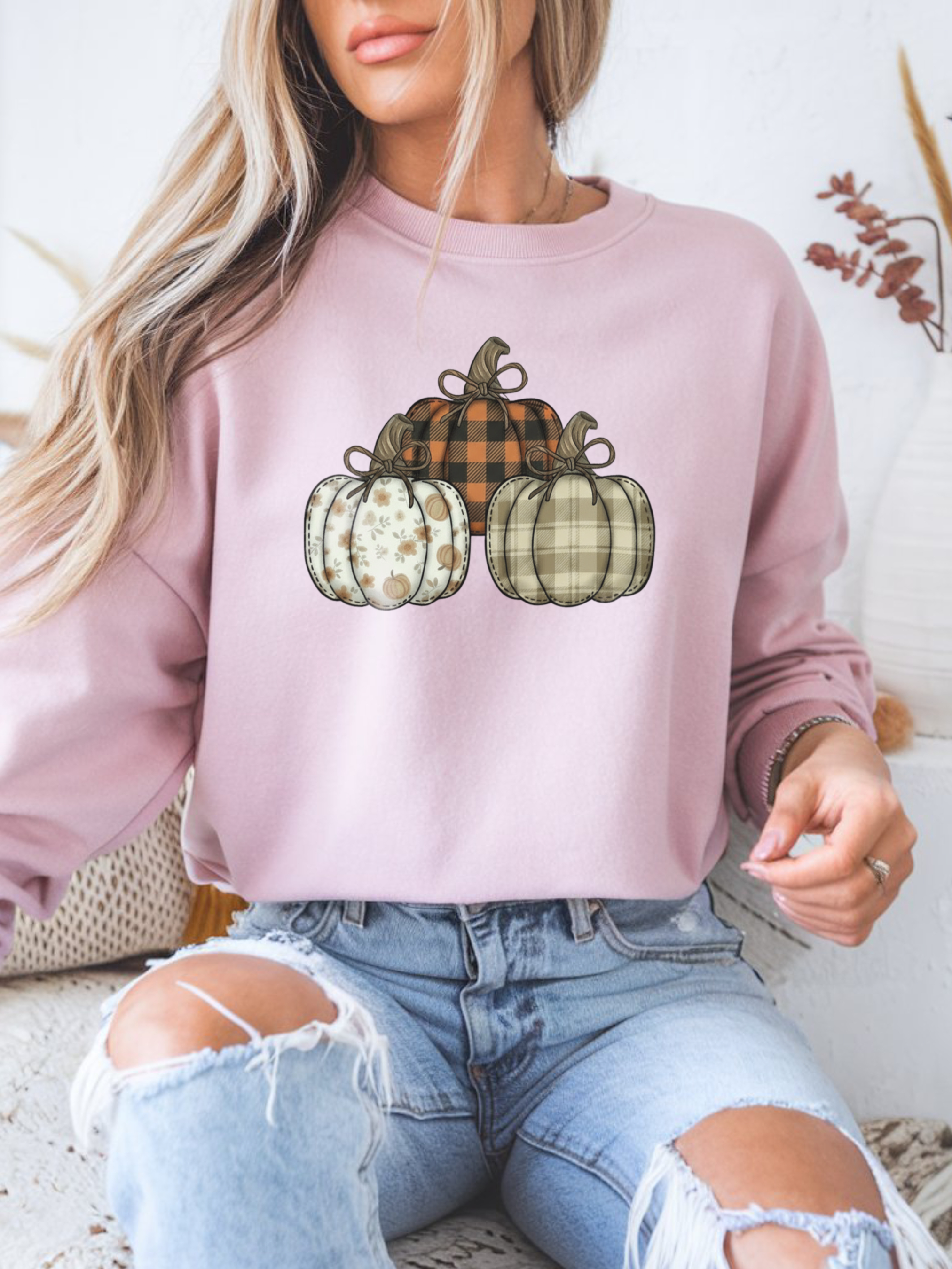 Three Pumpkin Sweatshirt, Boho Pumpkin Fall Crewneck, Patchwork Pumpkin Sweater, Cute Autumn Sweatshirt, Fall Harvest Shirt, Pumpkin Patch Woman Tee