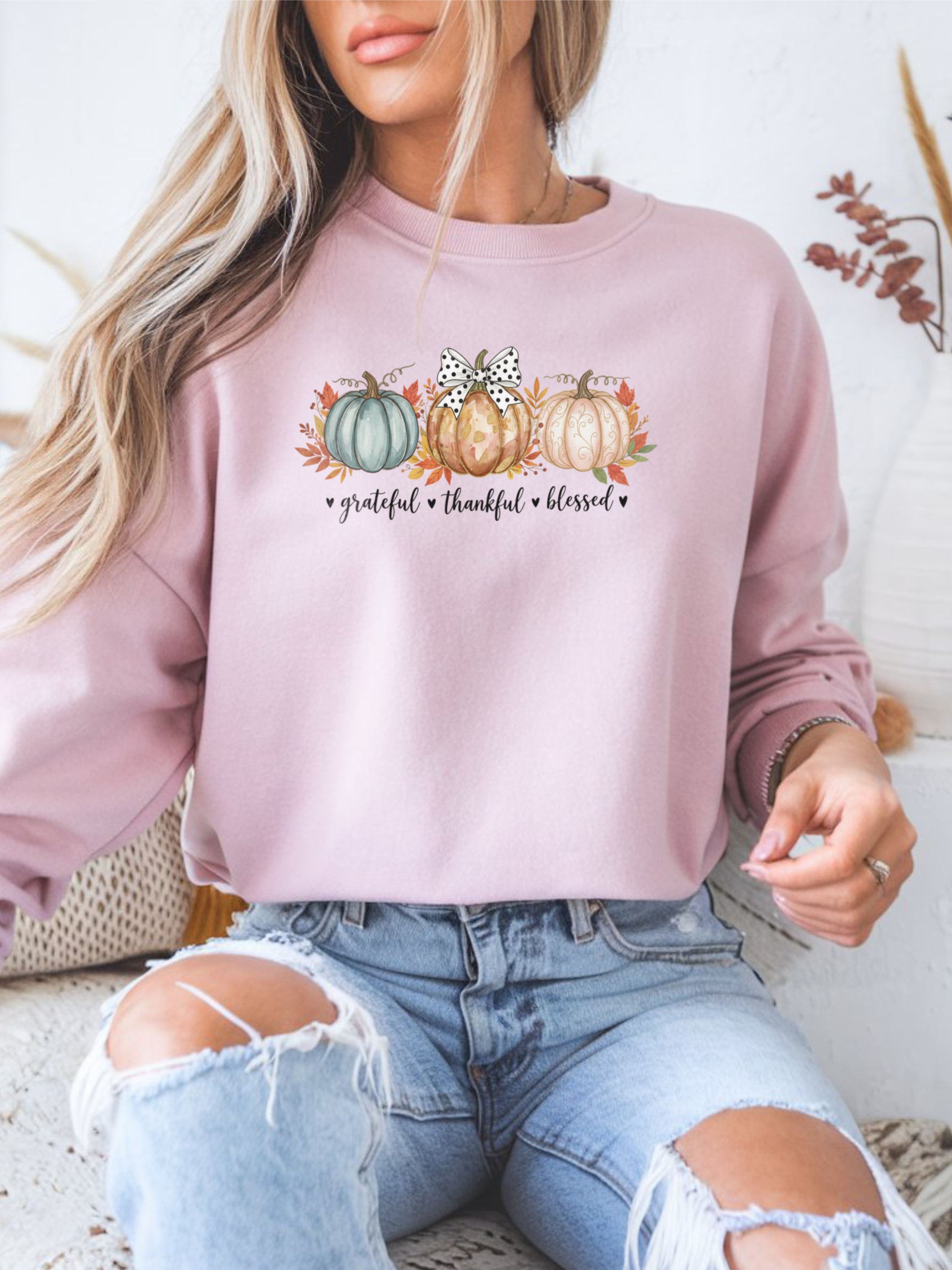 Grateful Thankful Blessed Pumpkin Sweatshirt, Pumpkin Woman Crewneck, Cozy Fall Autumn Sweater, Rustic Thanksgiving Tee, Harvest Season Pumpkin Top