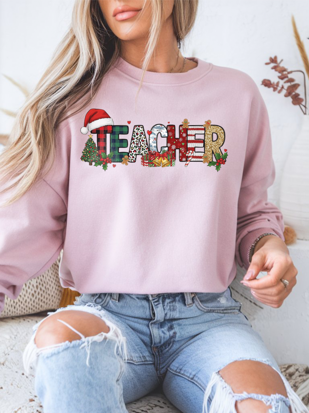 Merry Christmas Teacher Sweatshirt, Christmas Teachers Crewneck, Holly Jolly Teacher Xmas Sweater, Teacher Party Shirt, Gift For Teacher