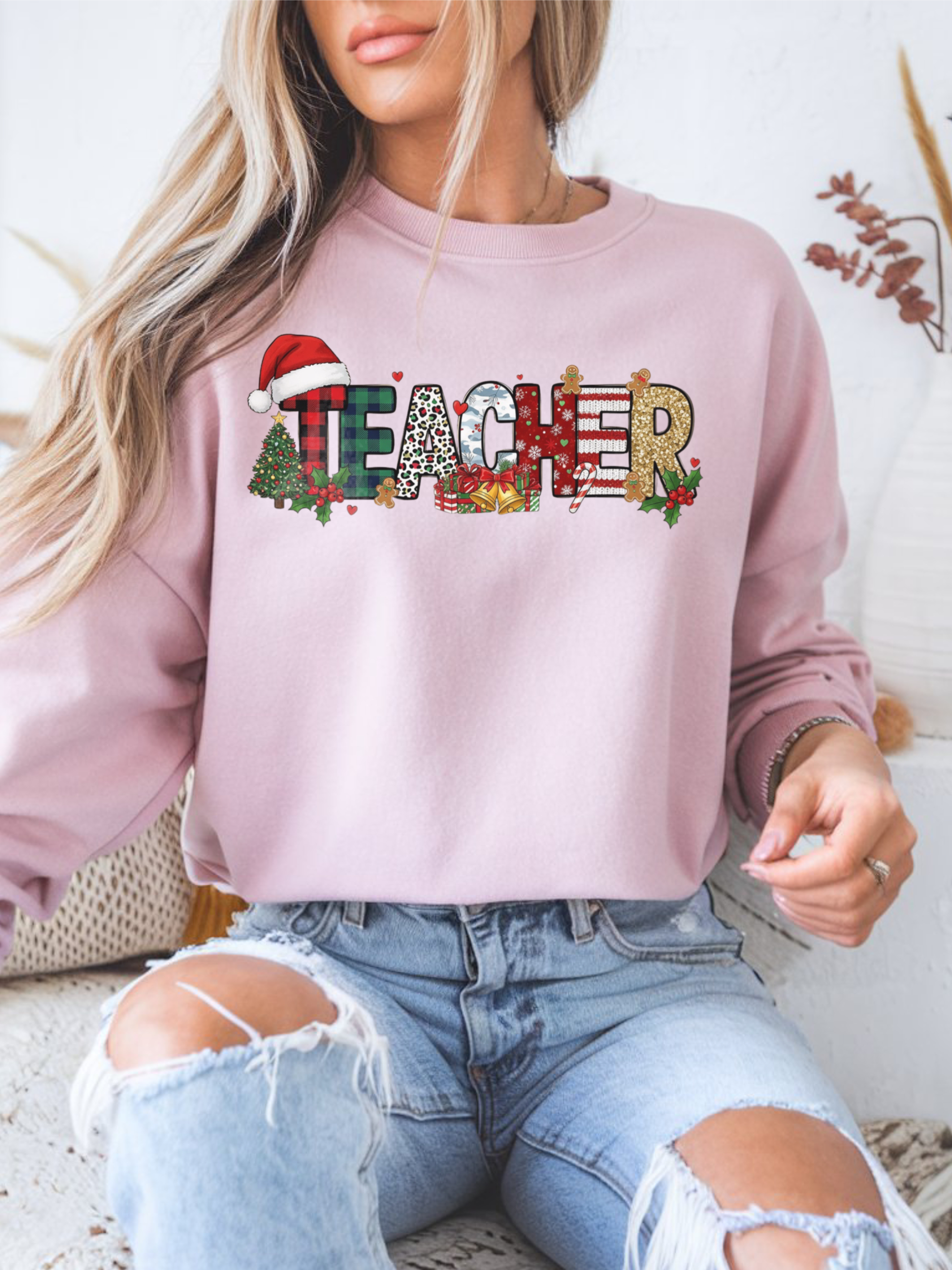Merry Christmas Teacher Sweatshirt, Christmas Teachers Crewneck, Holly Jolly Teacher Xmas Sweater, Teacher Party Shirt, Gift For Teacher