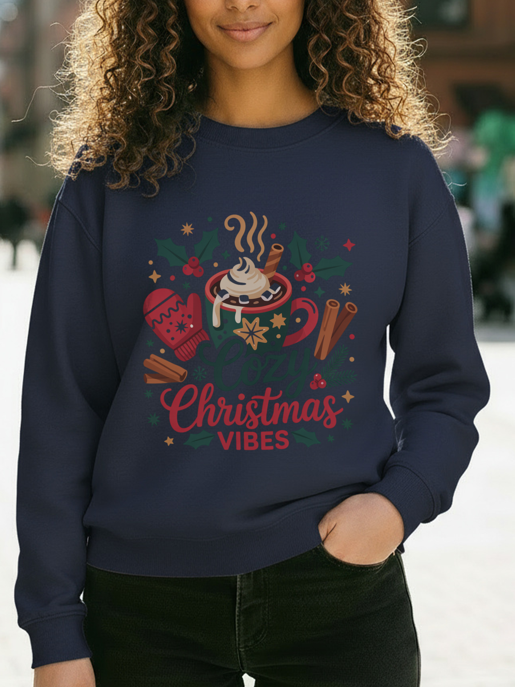 Cozy Christmas Vibes Sweatshirt, Cozy Season Vibes Crewneck, Cocoa Christmas Sweater, Womens Xmas Party Crewneck, Festive Holiday Outfit