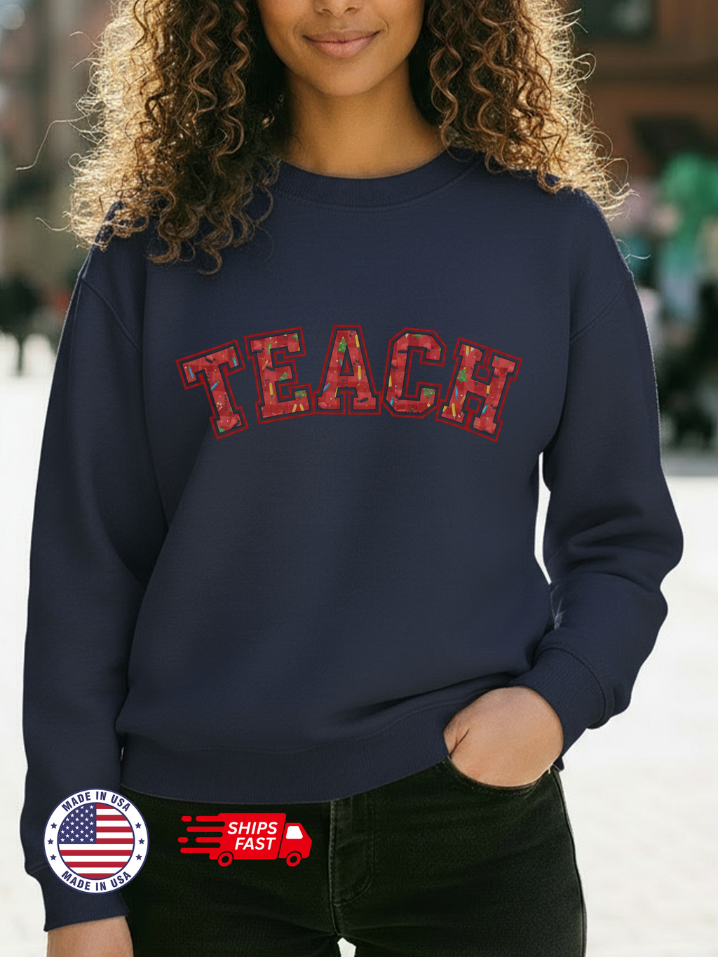 Thankful Teacher Sweatshirt, Teacher Christmas Crewneck, Holiday Teacher Shirt, Teacher Christmas Sweater, Teach Sweatshirt, Trendy Christmas Sweatshirt for Teacher, Cozy Teacher Gift