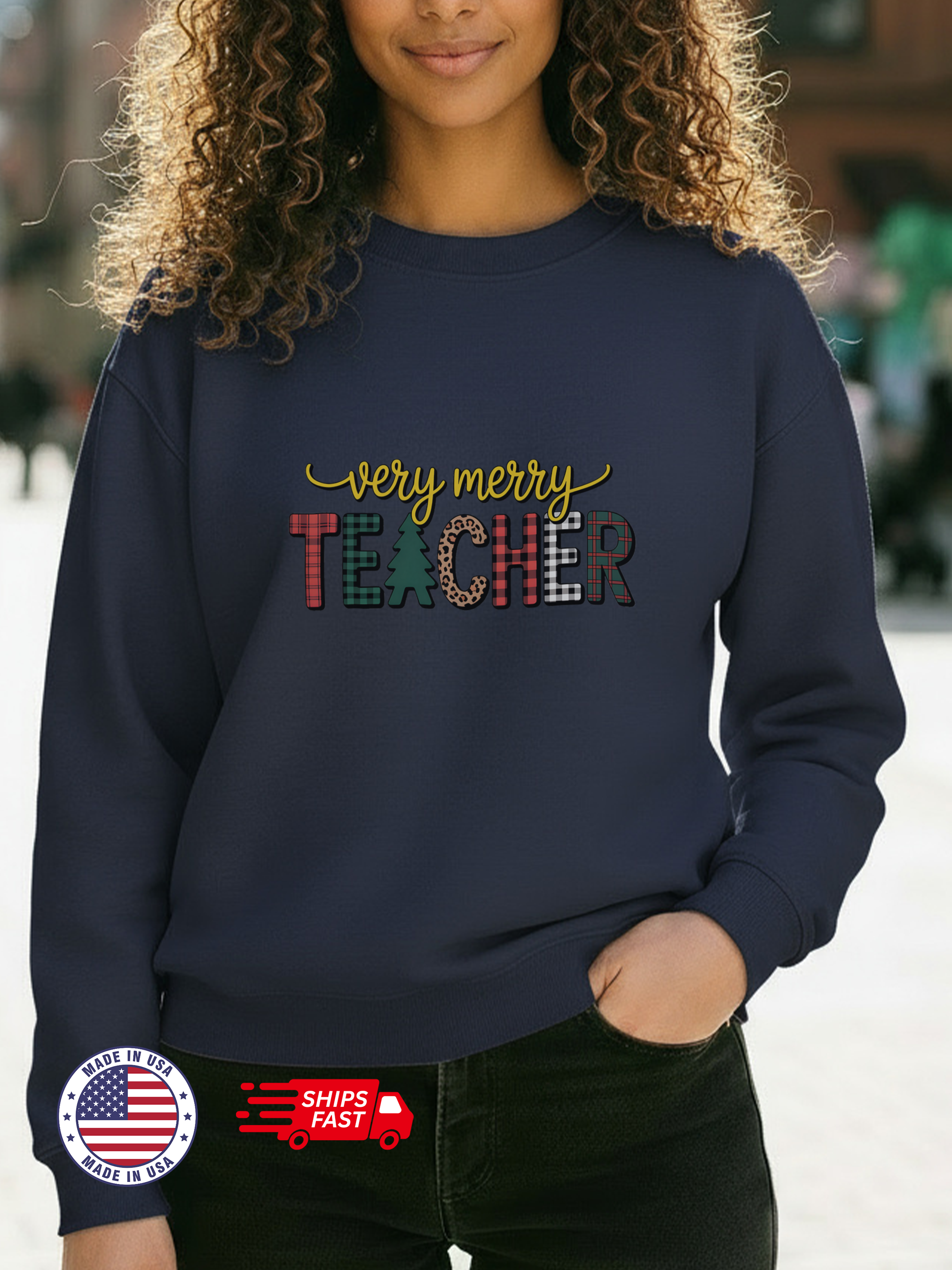 Teacher Christmas Sweatshirt, Merry Christmas Teachers Crewneck, Holly Jolly Teacher Xmas Sweater, Teacher Party Sweatshirt