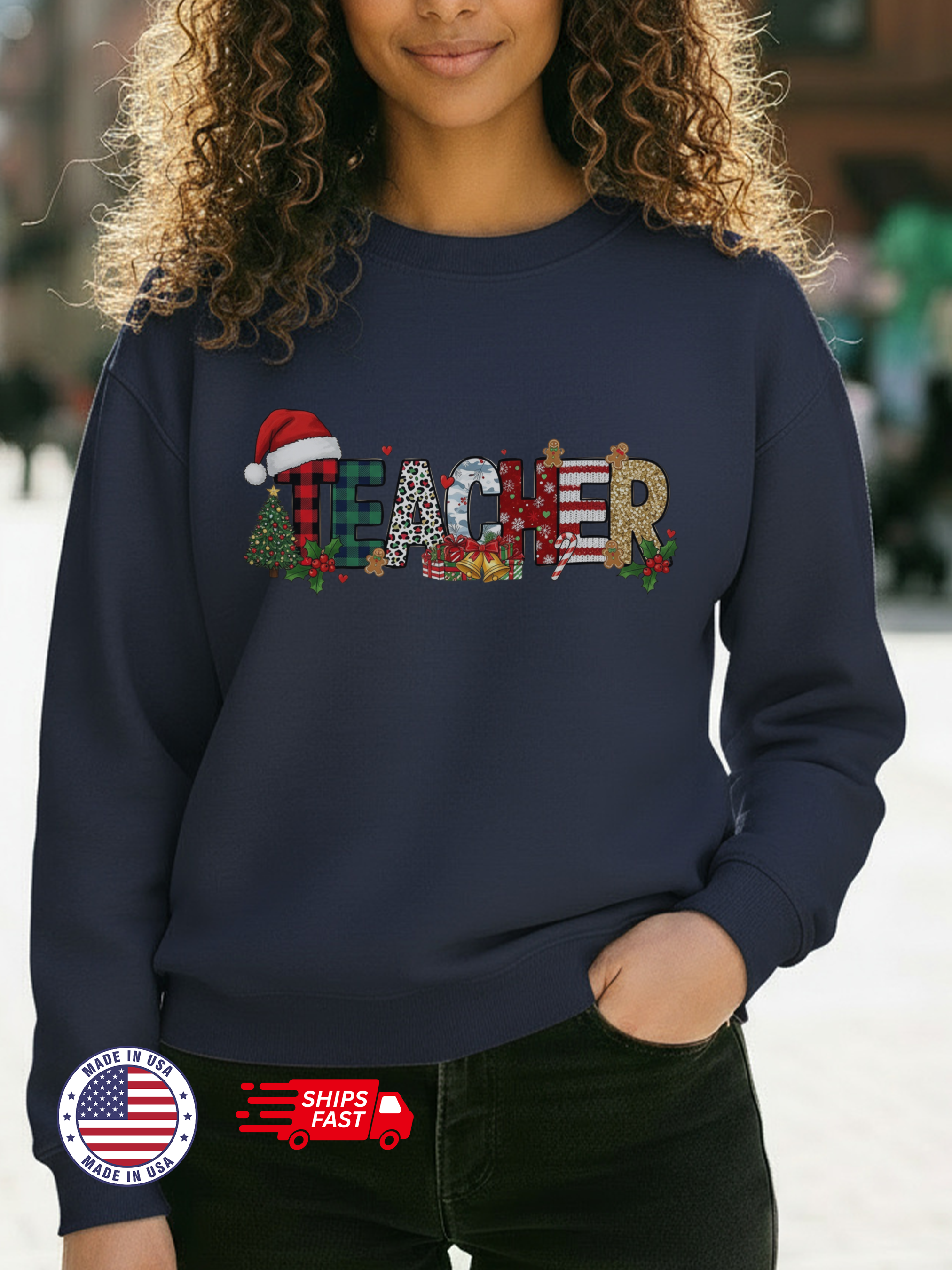 Merry Christmas Teacher Sweatshirt, Christmas Teachers Crewneck, Holly Jolly Teacher Xmas Sweater, Teacher Party Shirt, Gift For Teacher