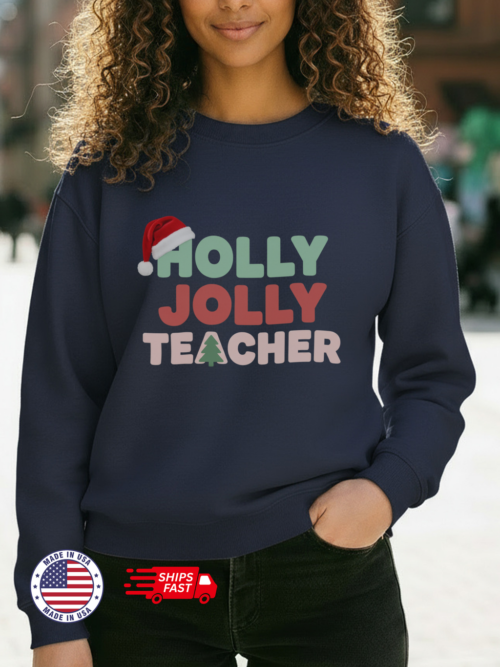 Holly Jolly Teacher Christmas Sweatshirt, Merry Christmas Teachers Crewneck, Holly Jolly Teacher Xmas Sweater, Teacher Party Sweatshirt, Gift for Teacher