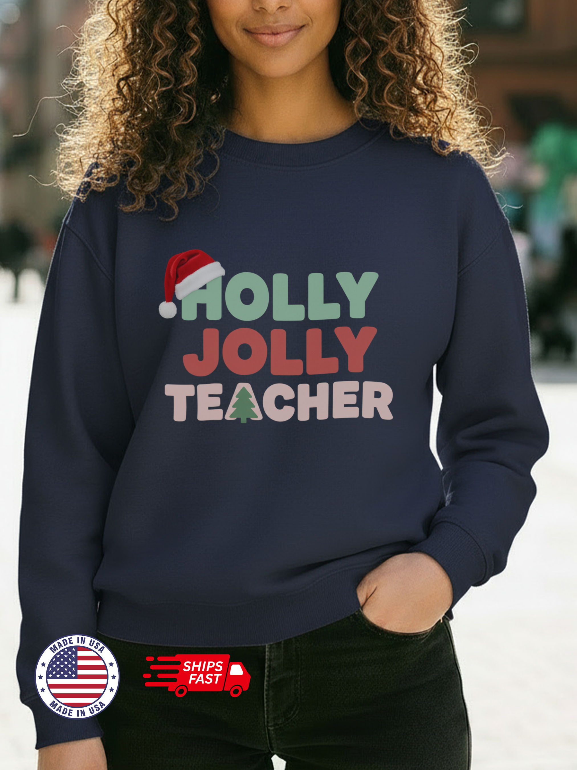 Holly Jolly Teacher Christmas Sweatshirt, Merry Christmas Teachers Crewneck, Holly Jolly Teacher Xmas Sweater, Teacher Party Sweatshirt, Gift for Teacher
