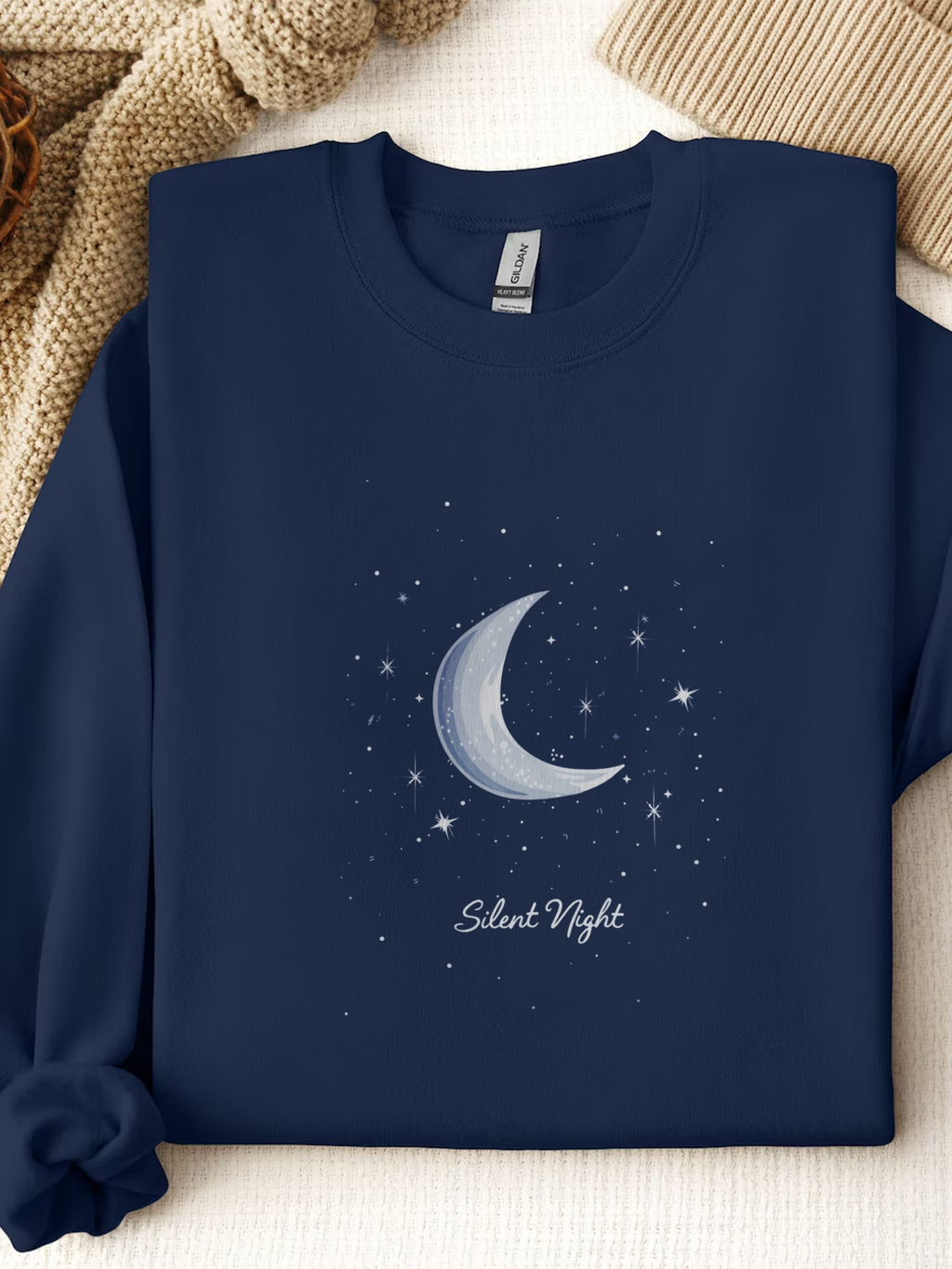 Silent Night Christmas Sweatshirt, Moon Christmas Crewneck, Winter Woman Sweater, Astronomy Lover Gift, Girly Holiday Sweatshirt for Woman