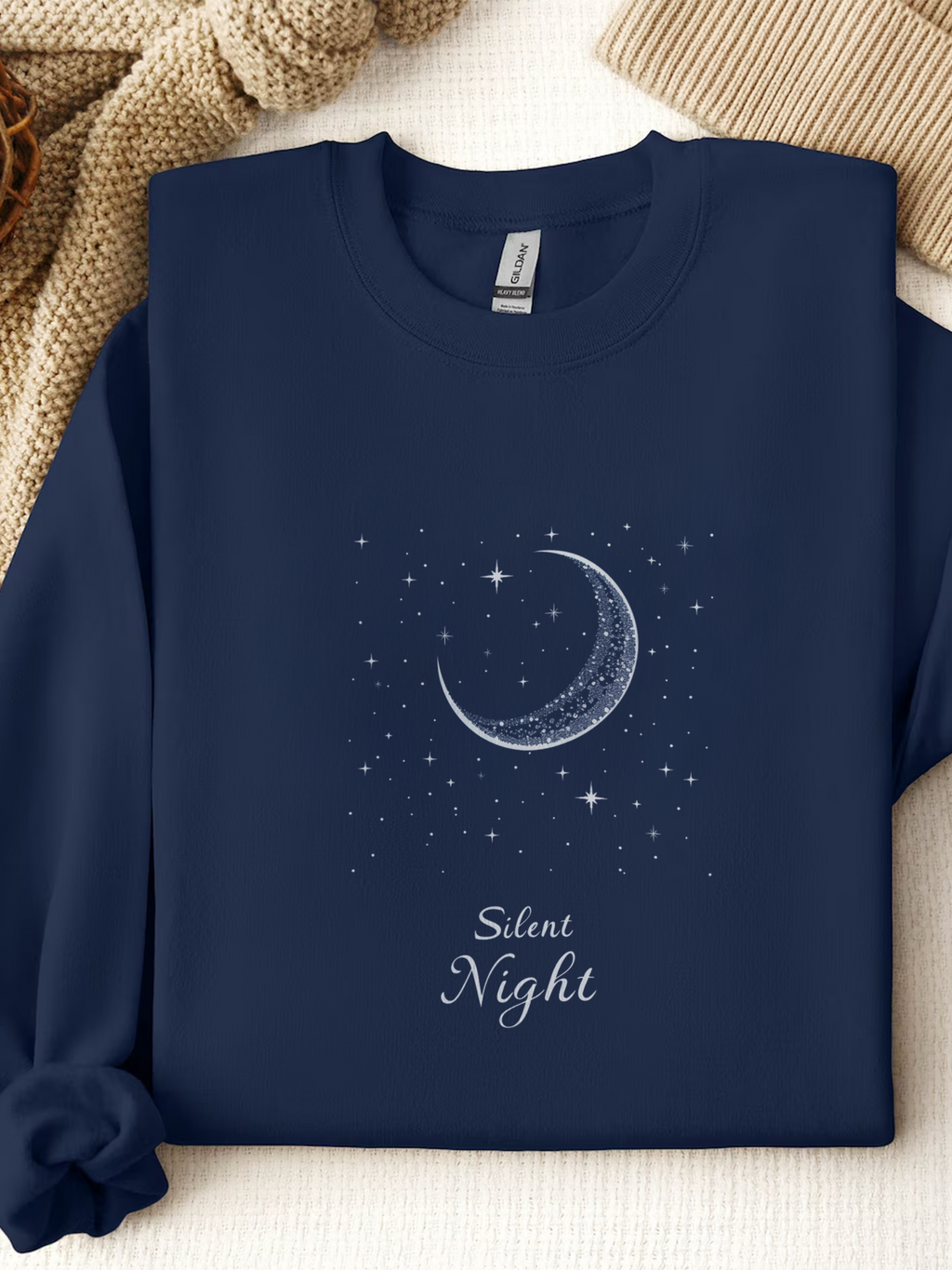 Silent Night Christmas Sweatshirt, Moon Christmas Crewneck, Winter Woman Sweater, Christmas Shirt for Women, Girly Holiday Sweatshirt