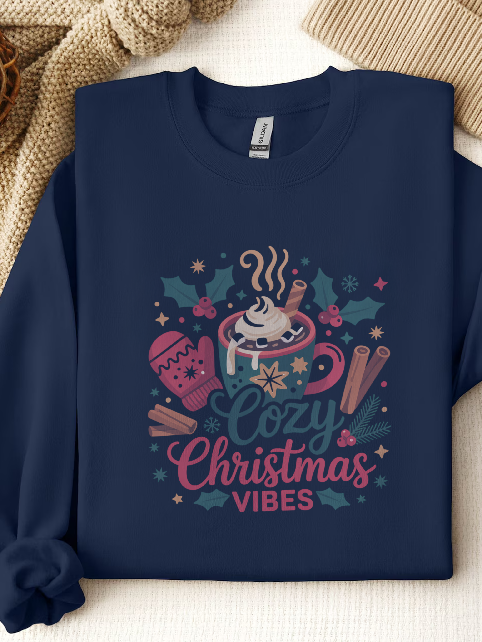 Cozy Christmas Vibes Sweatshirt, Cozy Season Vibes Crewneck, Cocoa Christmas Sweater, Womens Xmas Party Crewneck, Festive Holiday Outfit