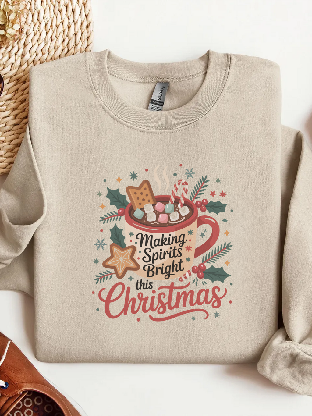 Making Spirits Bright Christmas Sweatshirt, Holiday Spirit Crewneck, Christmas Season Sweater, Funny Christmas Sweater, Christmas Shirt For Her, Cozy Winter Gift,Christmas Drinks Shirt,Spirits Sweatshirt