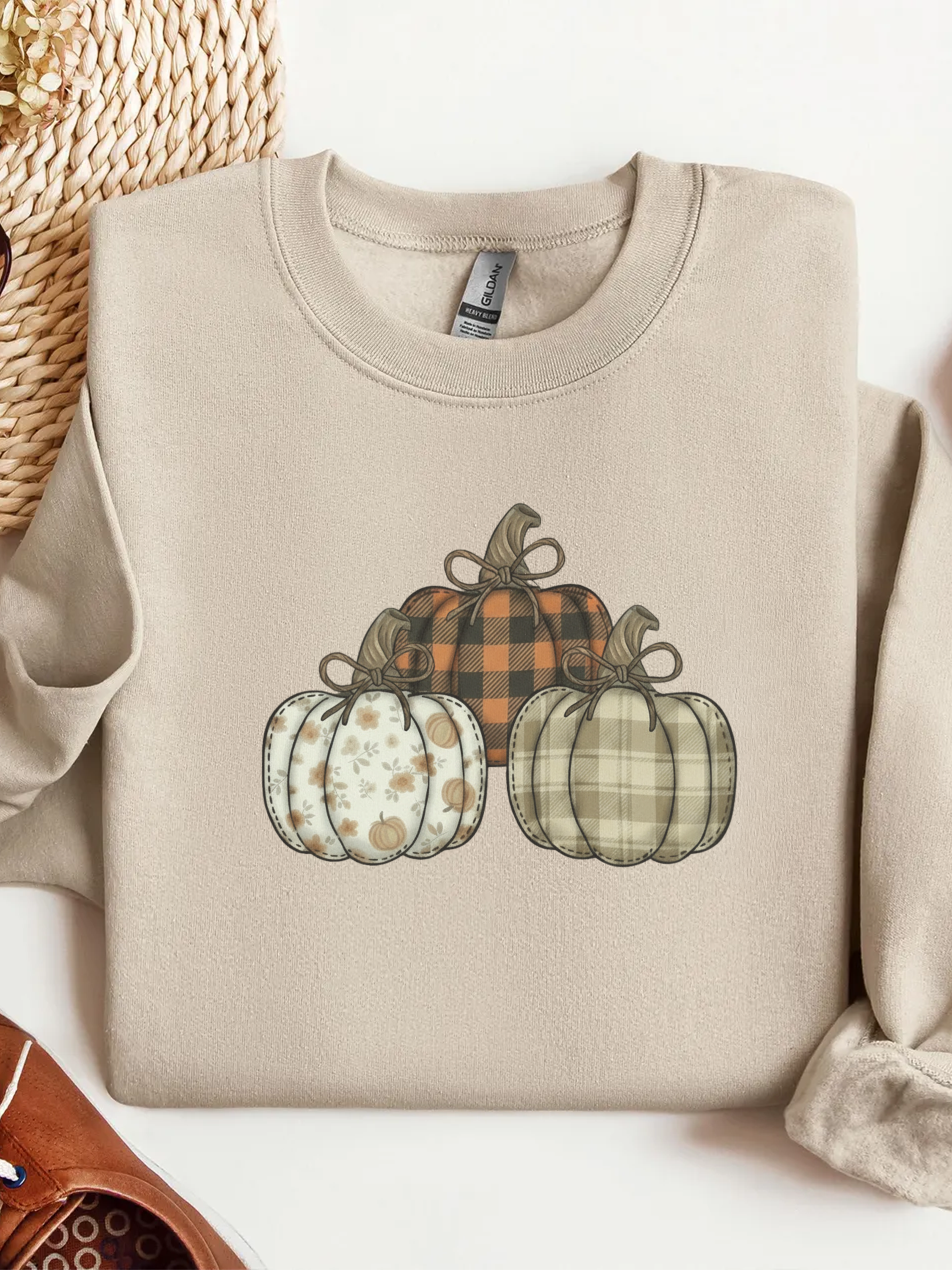 Three Pumpkin Sweatshirt, Boho Pumpkin Fall Crewneck, Patchwork Pumpkin Sweater, Cute Autumn Sweatshirt, Fall Harvest Shirt, Pumpkin Patch Woman Tee