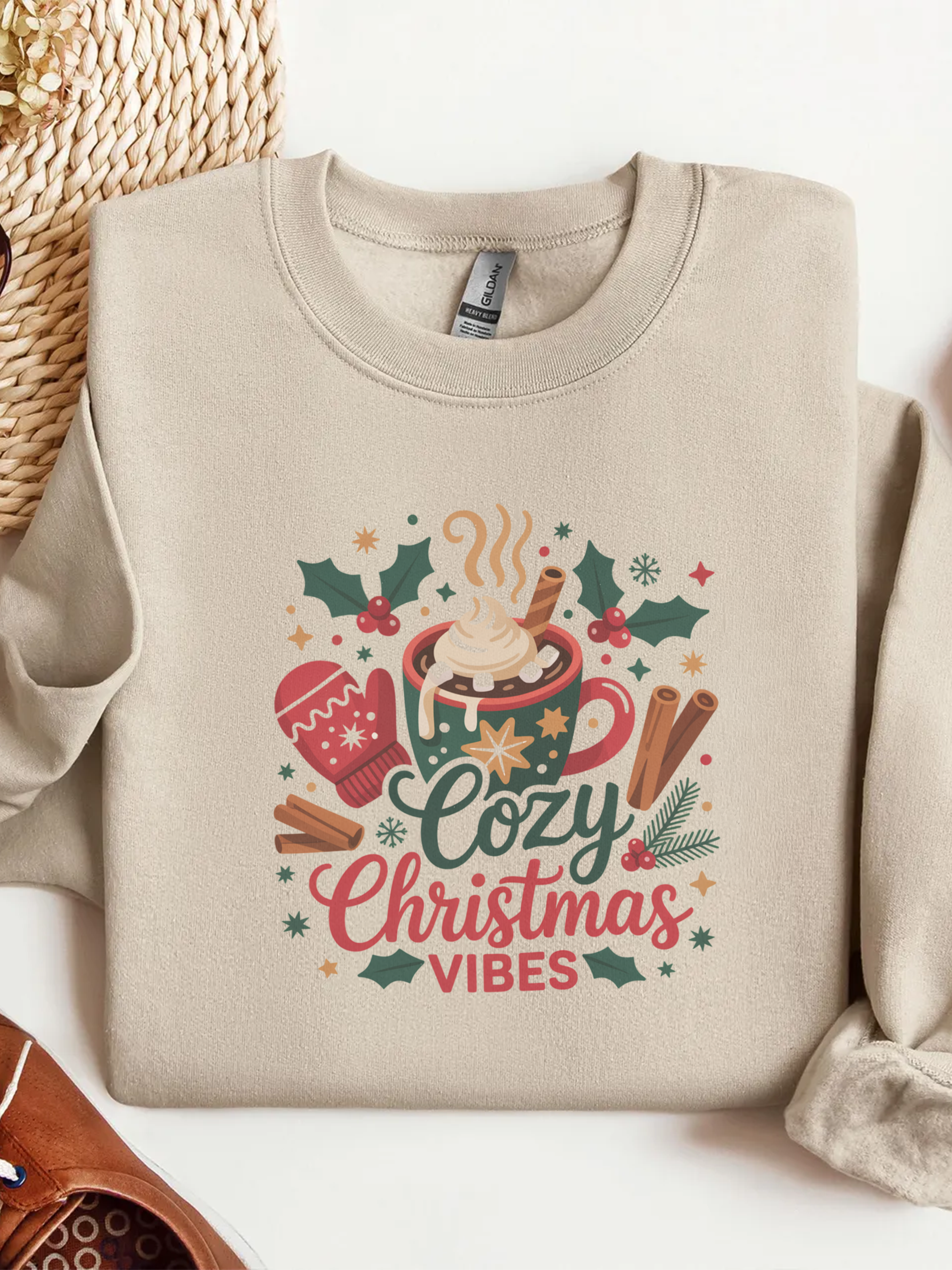 Cozy Christmas Vibes Sweatshirt, Cozy Season Vibes Crewneck, Cocoa Christmas Sweater, Womens Xmas Party Crewneck, Festive Holiday Outfit