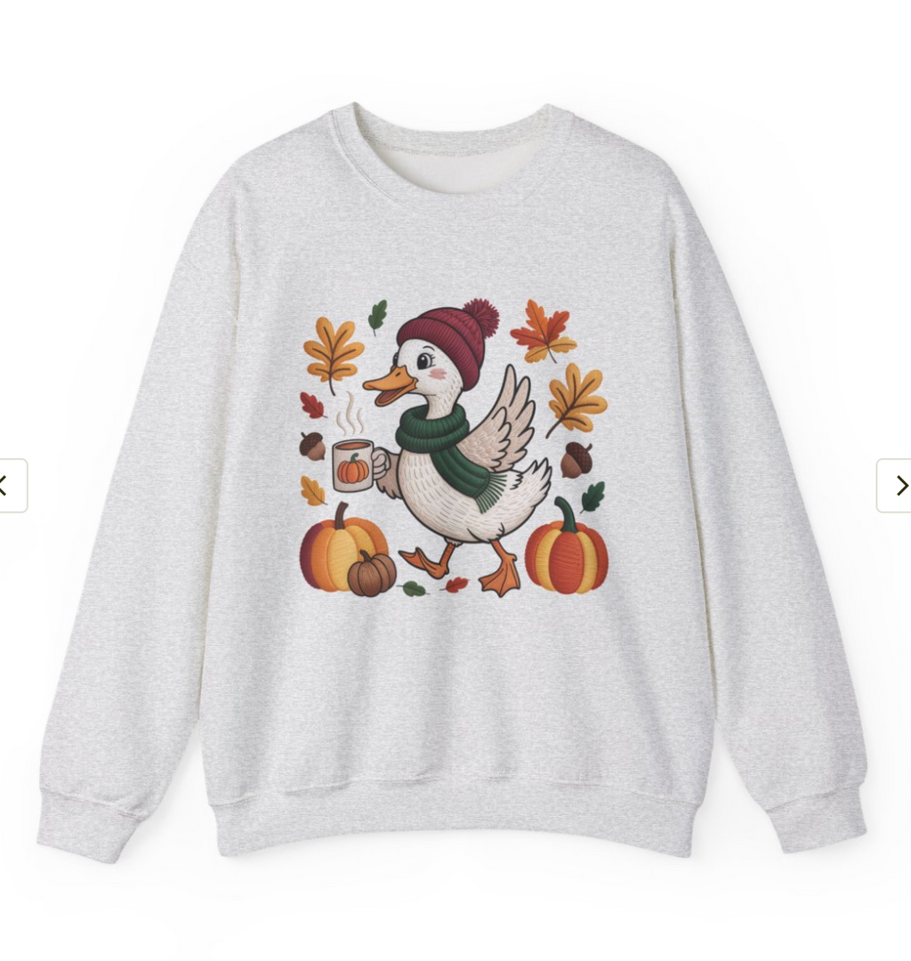 Fall Duck Sweatshirt, Cozy Autumn Pumpkin Sweatshirt, Vintage Fall Crewneck, Cute Animal Lover Gift, Thanksgiving Pullover, Cozy Season Sweatshirt