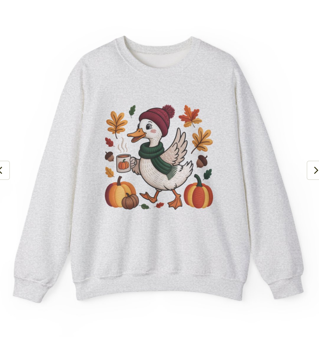 Fall Duck Sweatshirt, Cozy Autumn Pumpkin Sweatshirt, Vintage Fall Crewneck, Cute Animal Lover Gift, Thanksgiving Pullover, Cozy Season Sweatshirt