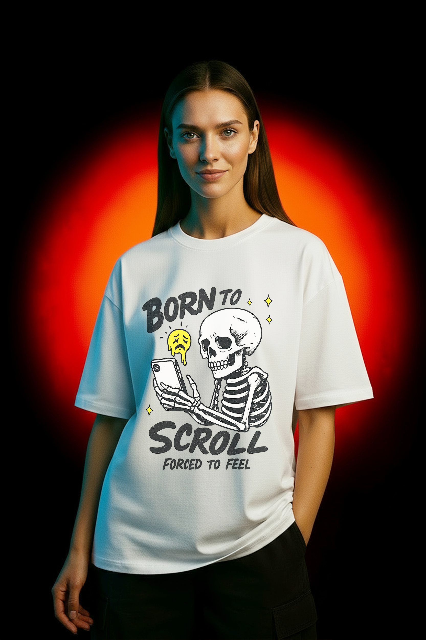 📱💀 Born to Scroll Tee - Doomscroll in Style. Skeleton Graphic T-Shirt, Funny Unisex Tee, Social Media Humor T-Shirt, Gift for Friends