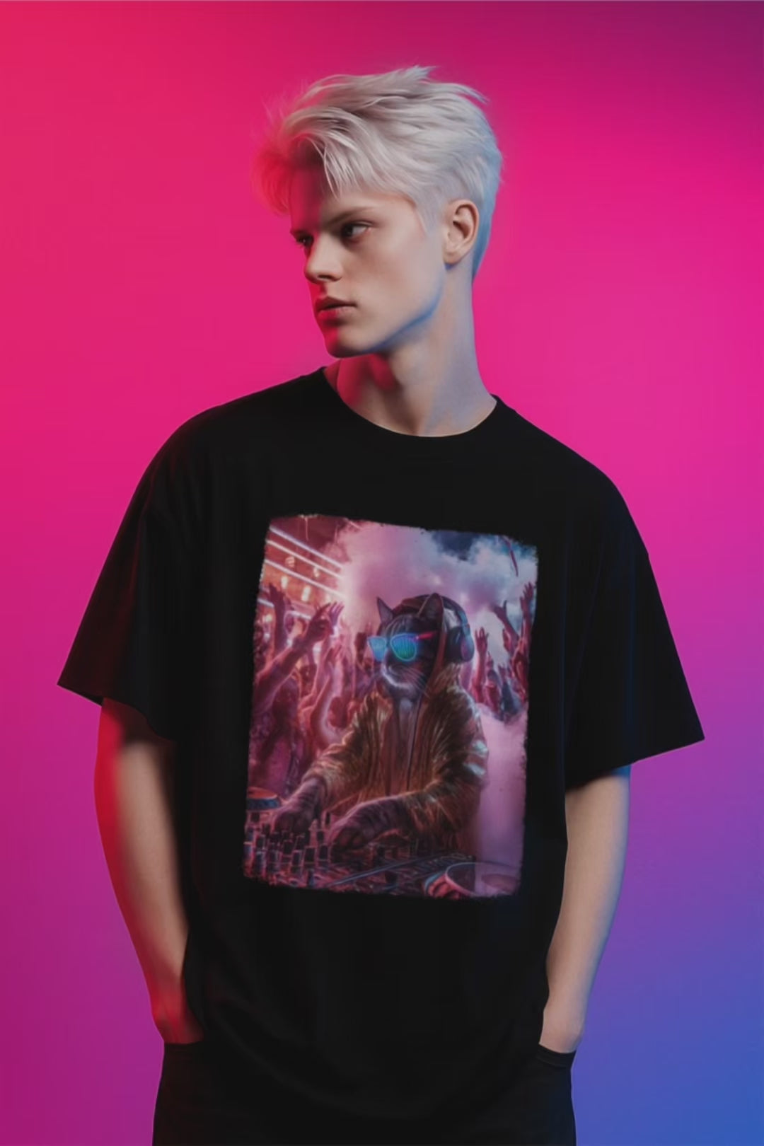 Mainstage Meow Tee – Drop the Bass, Not the Vibe. Vibrant Unisex Graphic T-Shirt with Chill Vibe, Casual Wear for Music Lovers, Perfect for Concerts, Festivals, Gifting