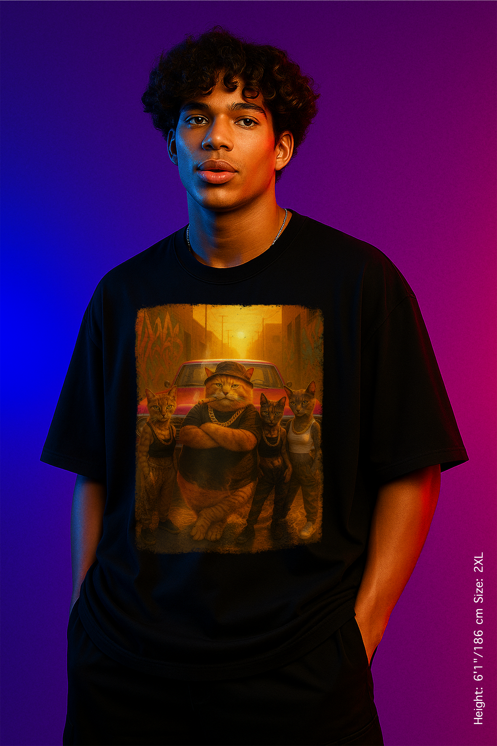 Alley Kings Tee – Sunset Streets, Feline Heat. Urban Vibe Graphic Tee | Unisex Garment-Dyed T-shirt for Trendy Styles, Casual Wear, Gifts, Street Fashion, Everyday Comfort.
