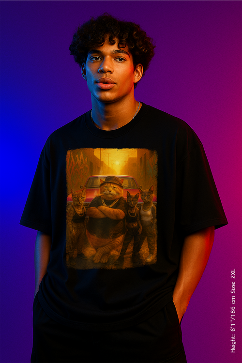 Alley Kings Tee – Sunset Streets, Feline Heat. Urban Vibe Graphic Tee | Unisex Garment-Dyed T-shirt for Trendy Styles, Casual Wear, Gifts, Street Fashion, Everyday Comfort.